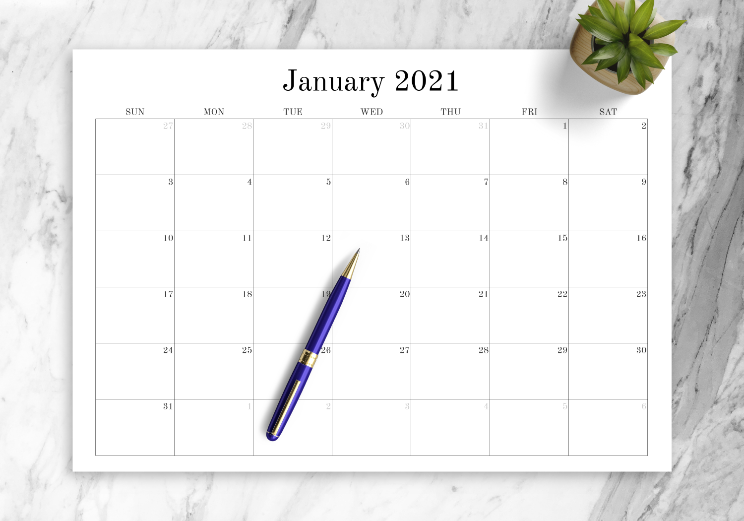 Download Printable Blank Monthly Calendar PDF
