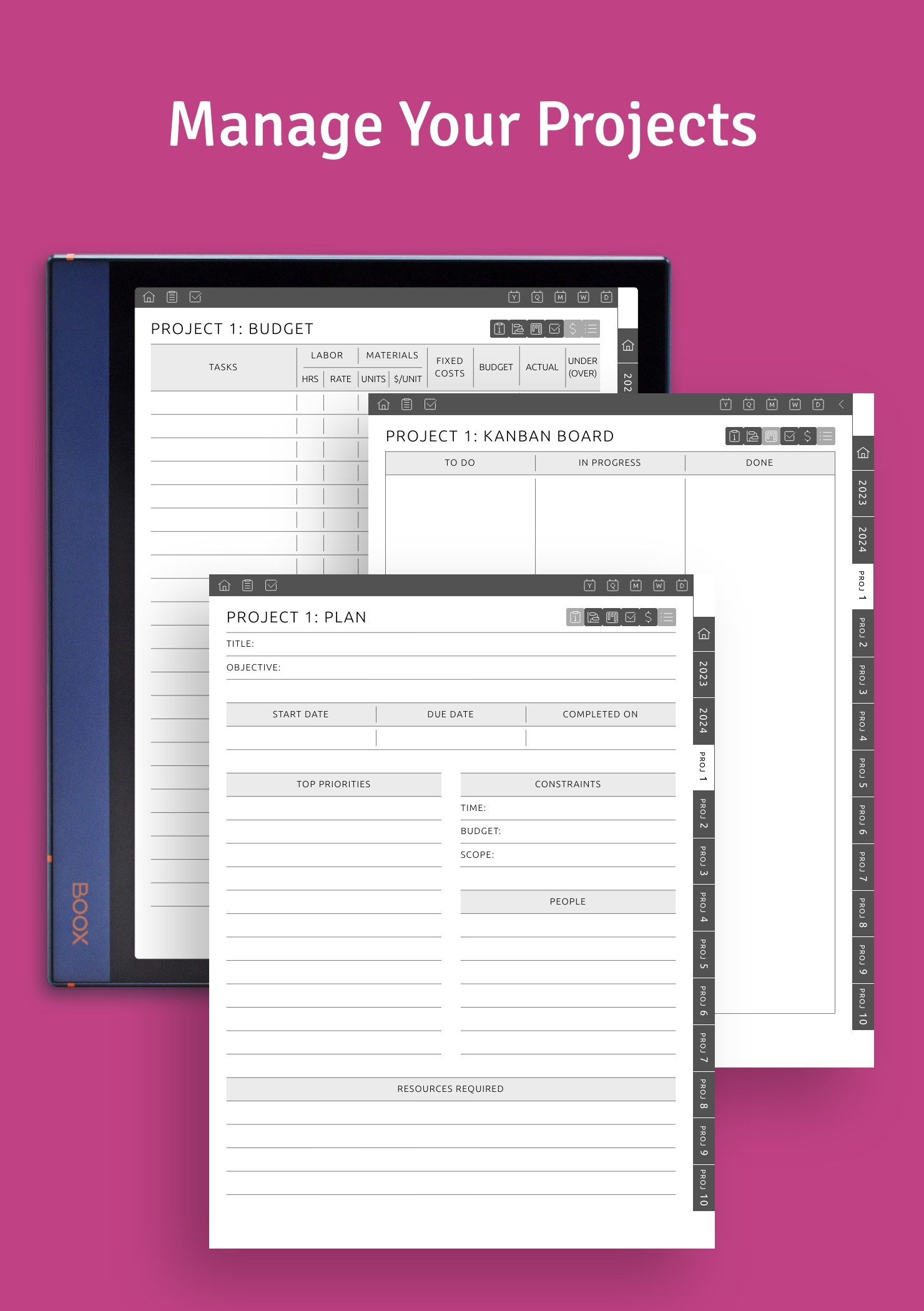 Download Project Planner Hyperlinked PDF for BOOX Note Air