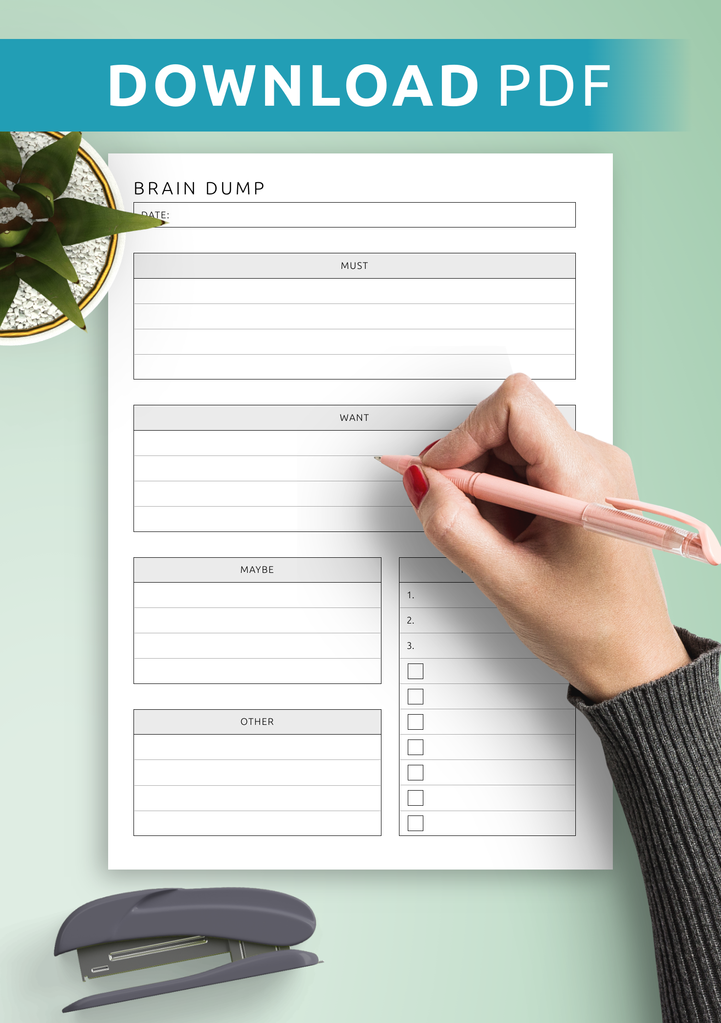 Download Printable Brain Dump Template PDF
