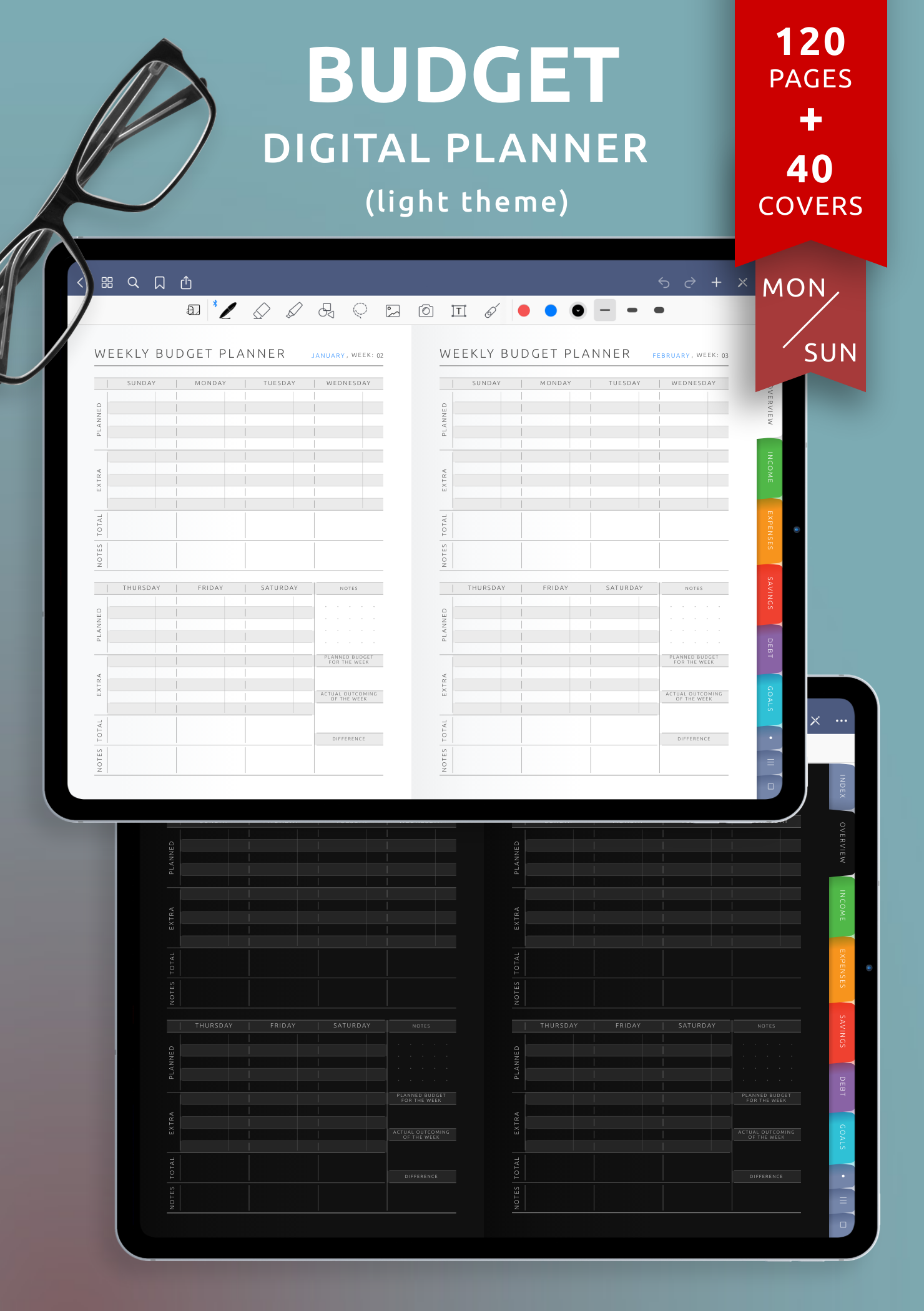 Download Printable Budget Digital Planner PDF for iPad (Light Theme) PDF