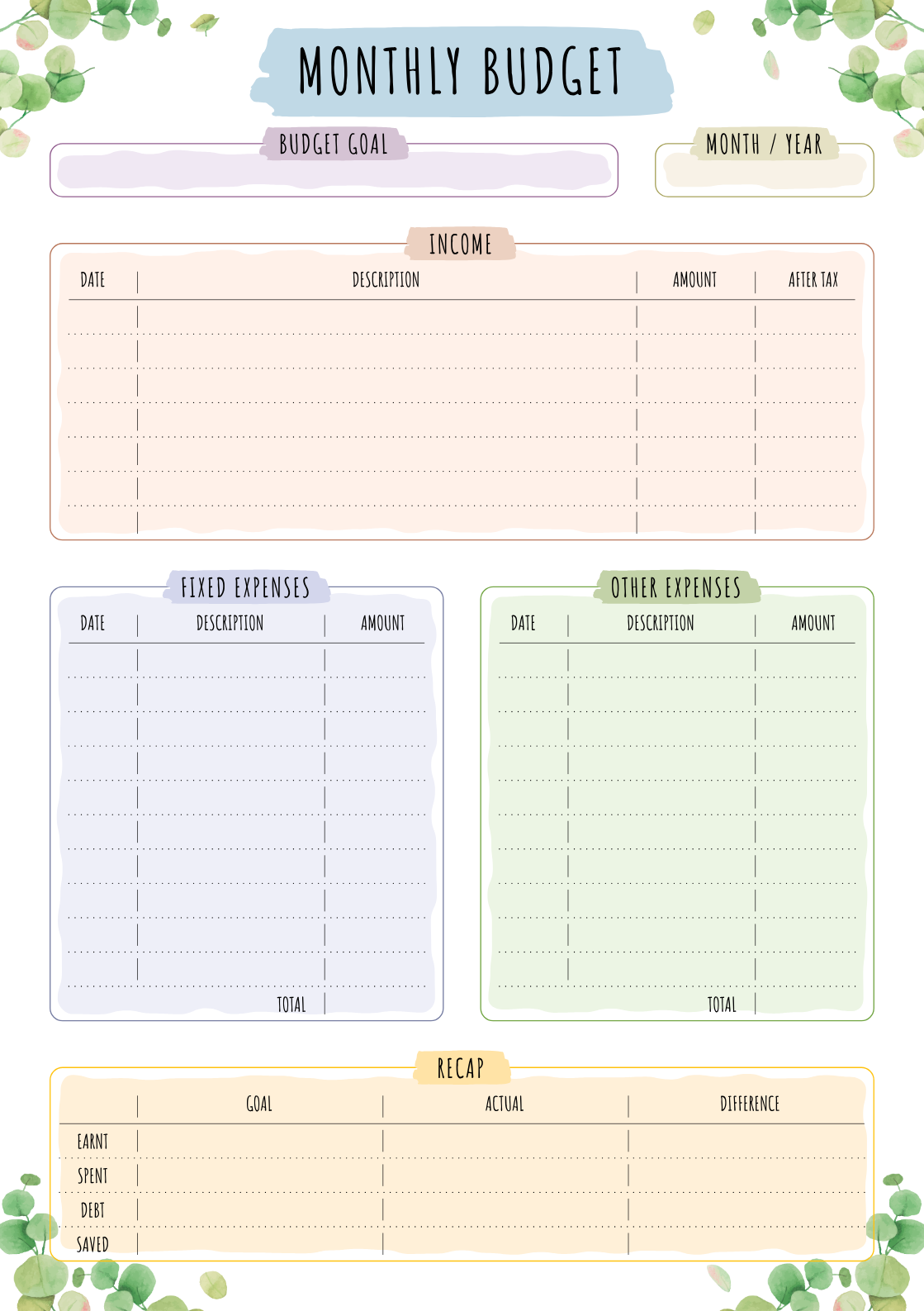 budget planner to save money