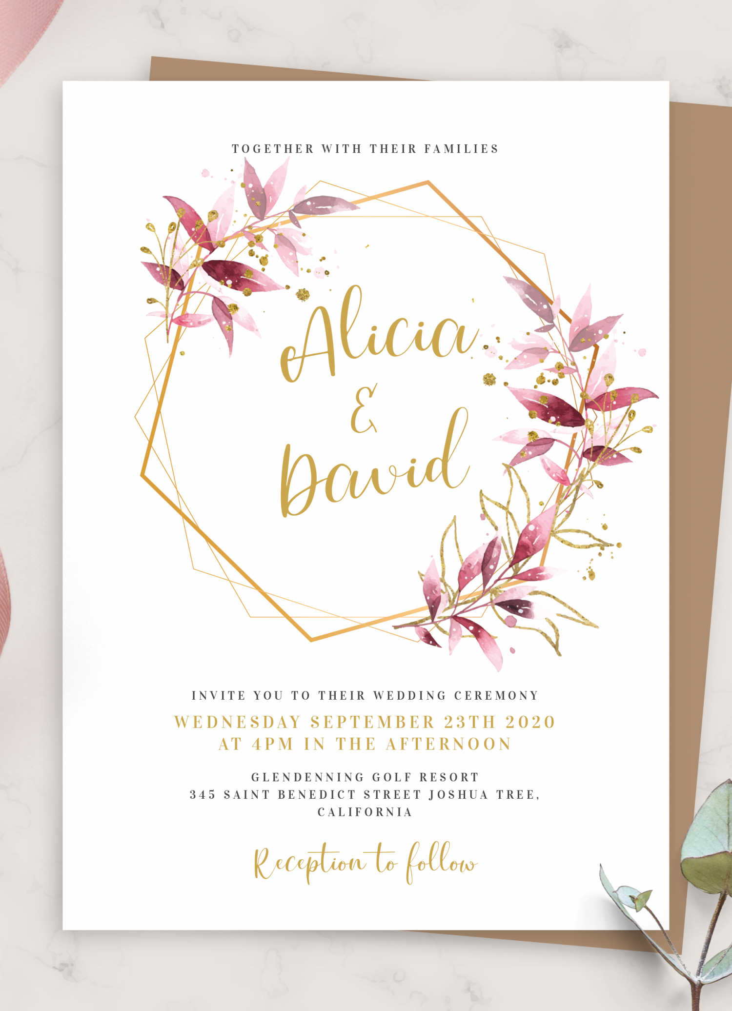 Download Printable Burgundy Geometric Wedding Invitation PDF