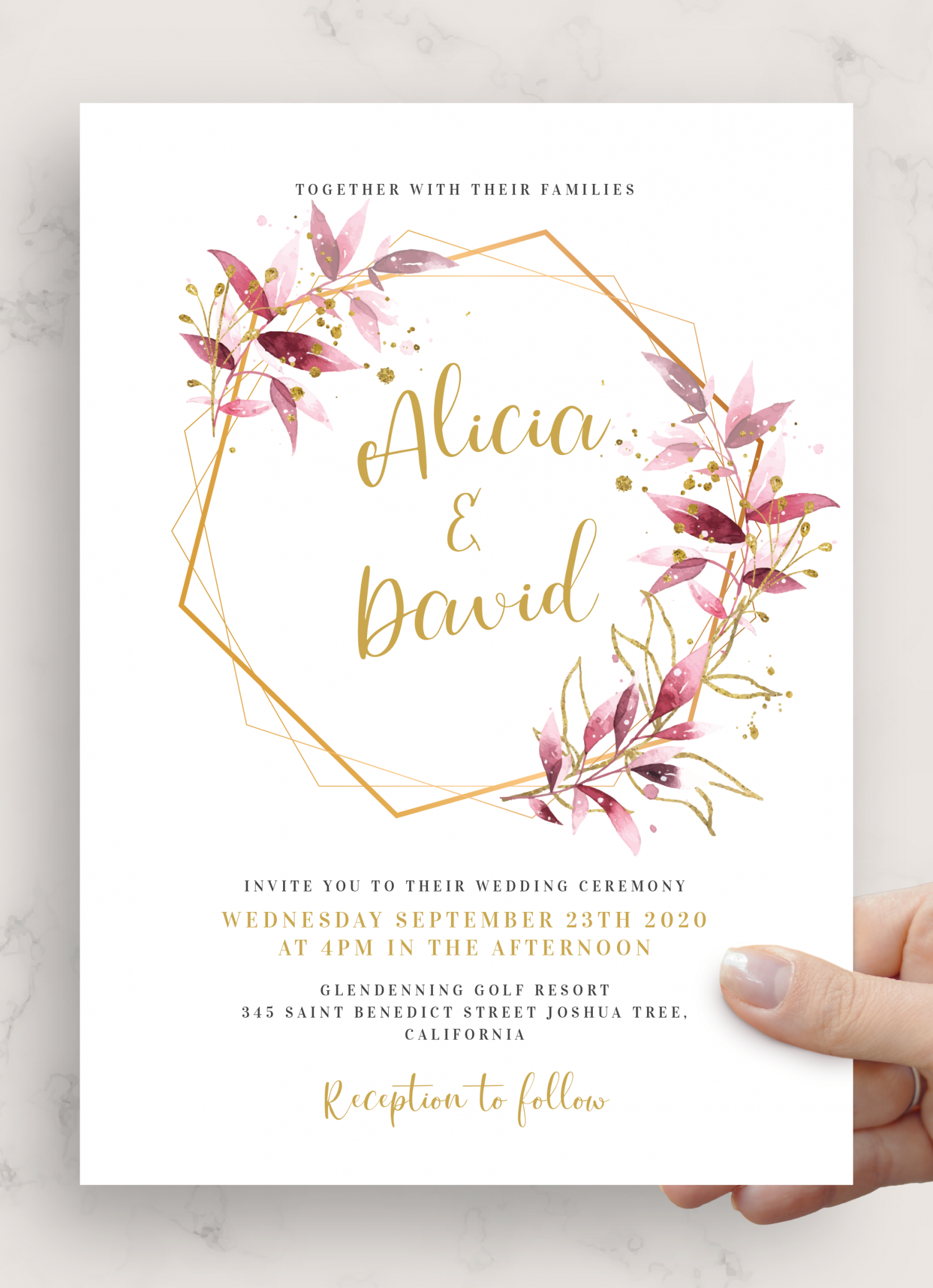 Download Printable Burgundy Geometric Wedding Invitation PDF