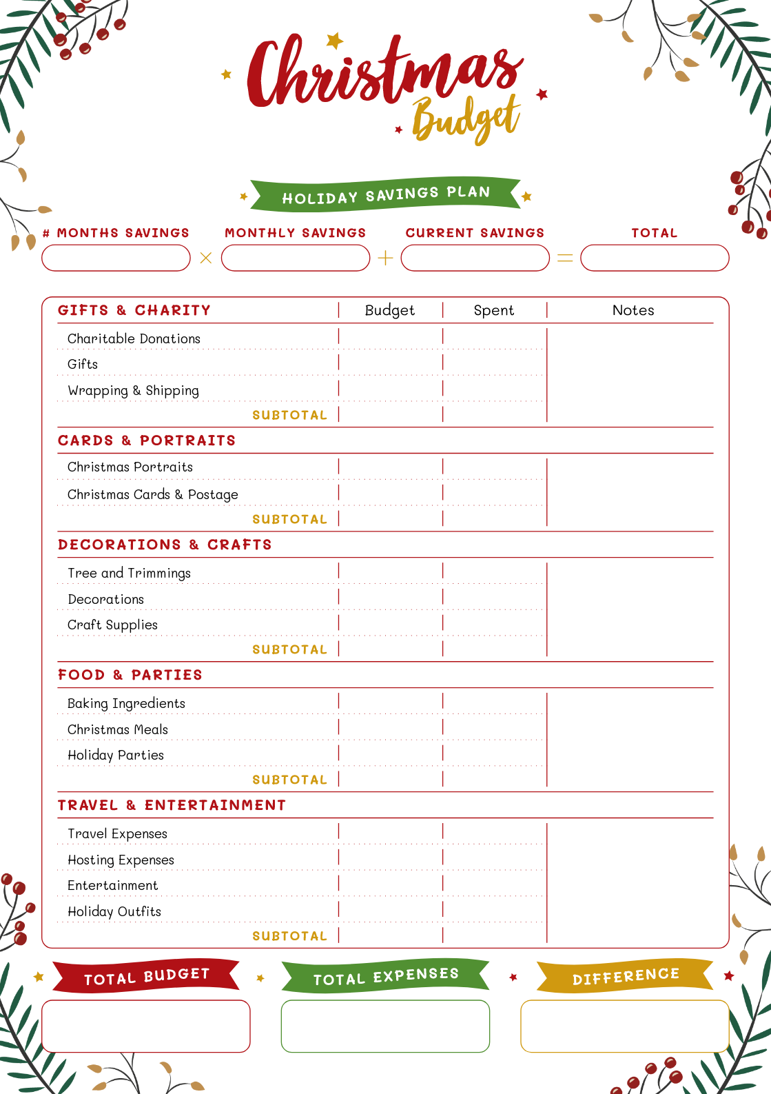 Christmas Itinerary Template