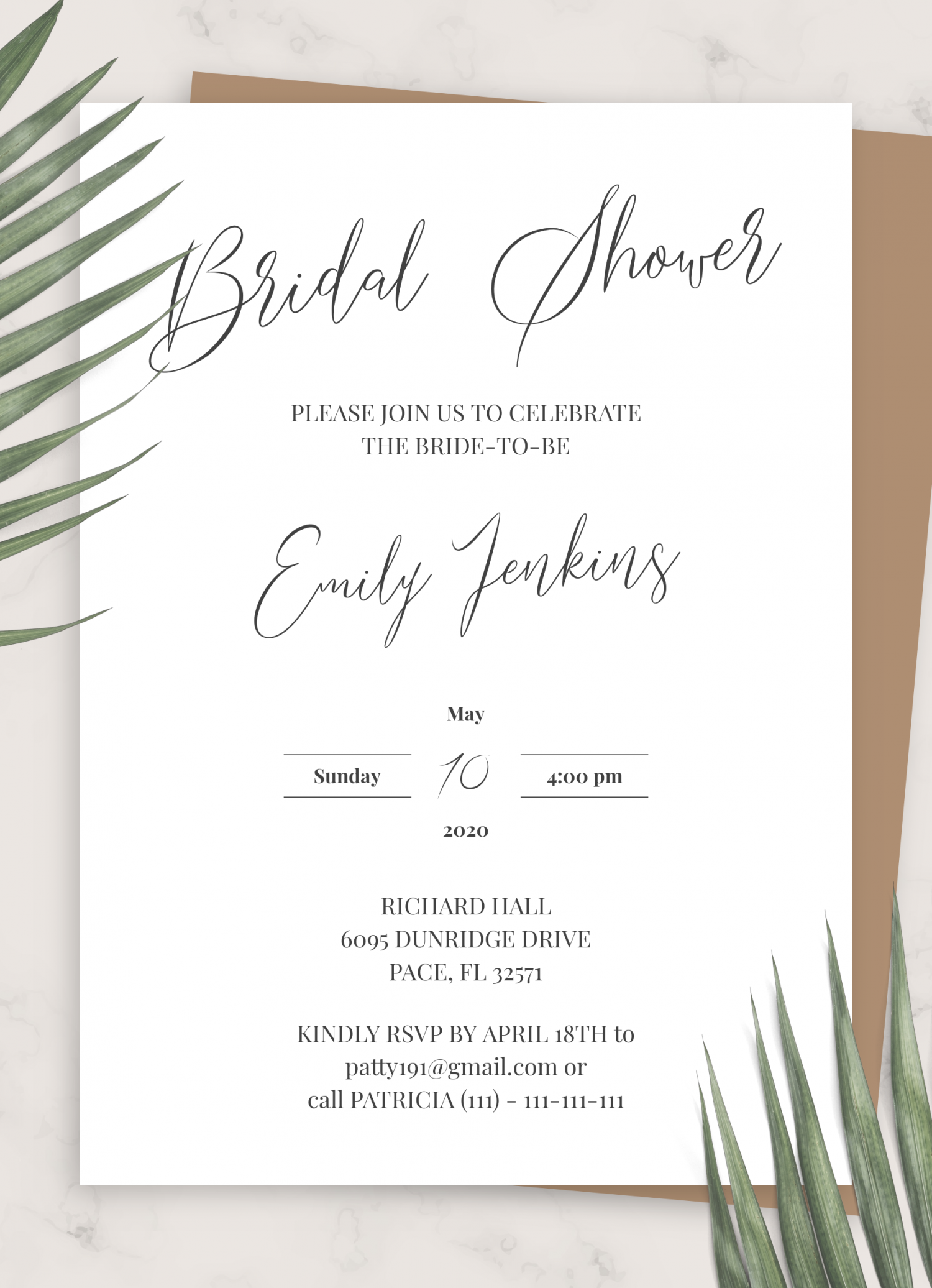 Download Printable Classic Elegant Bridal Shower Invitation PDF