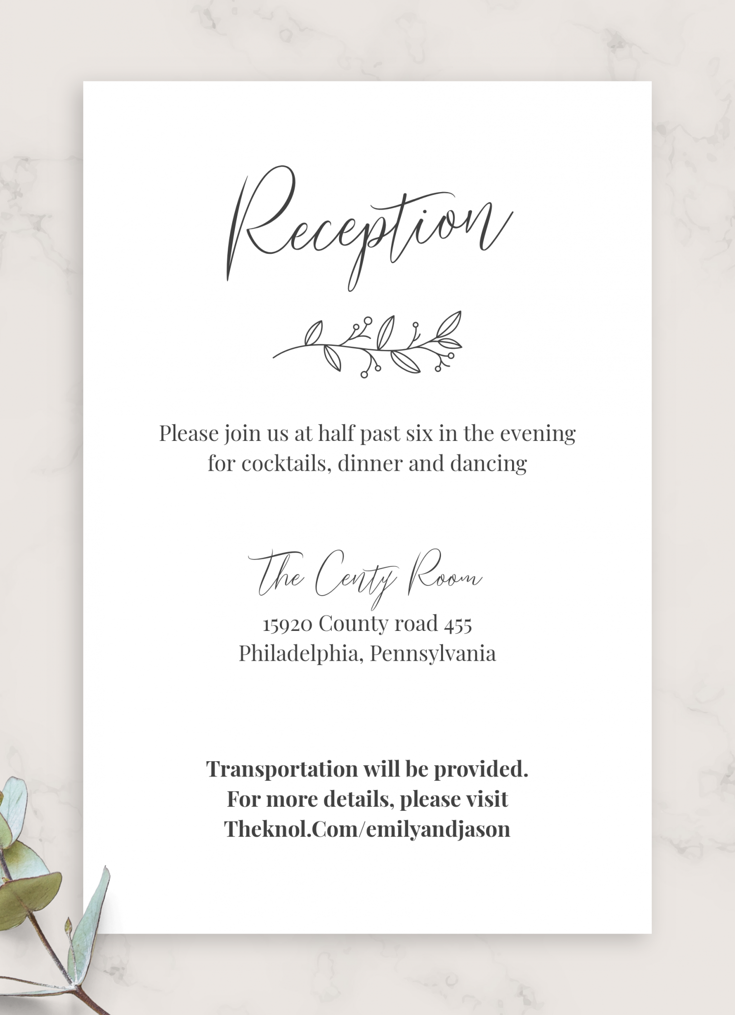 Download Printable Classic Elegant Wedding Reception Card PDF