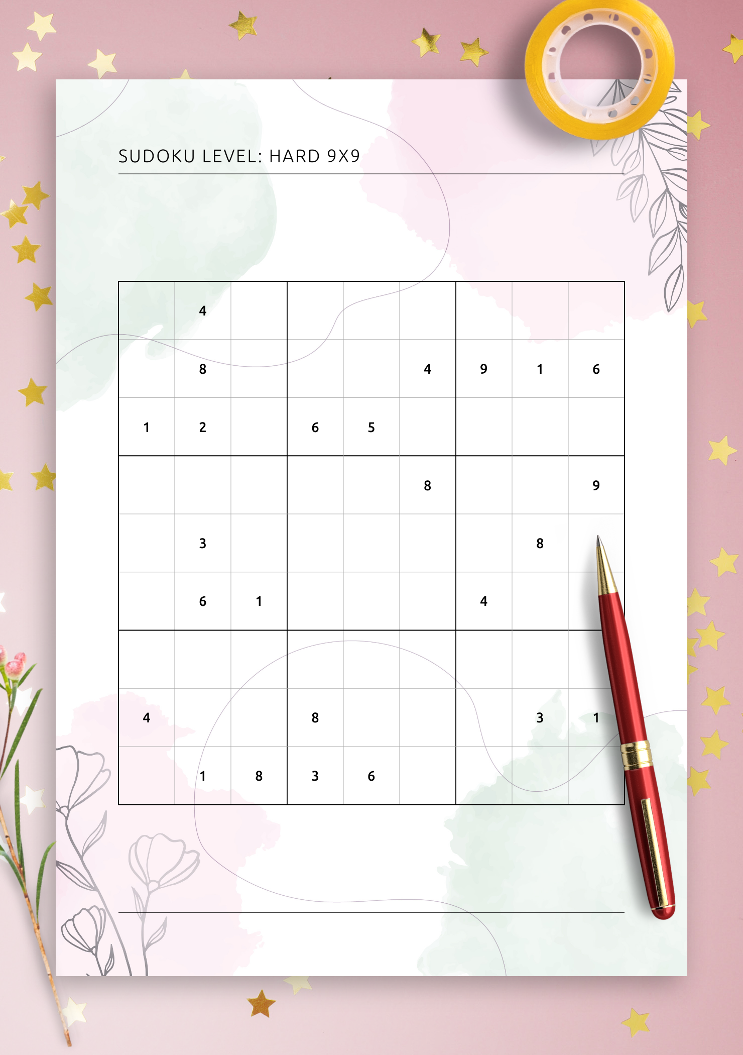 Download Printable Classic Hard Sudoku 9x9 Vertical PDF