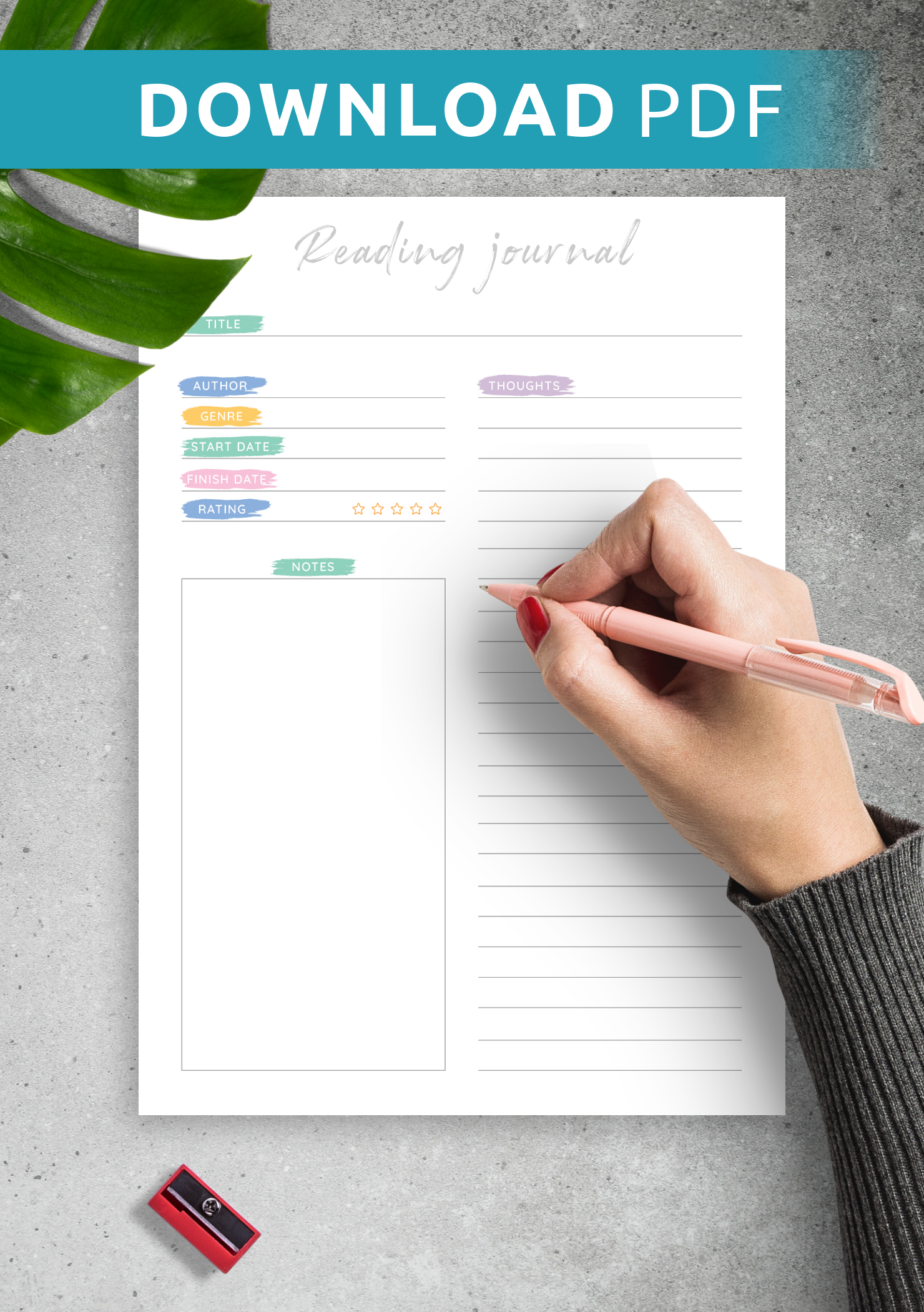Download Printable Colored Reading Journal Template PDF