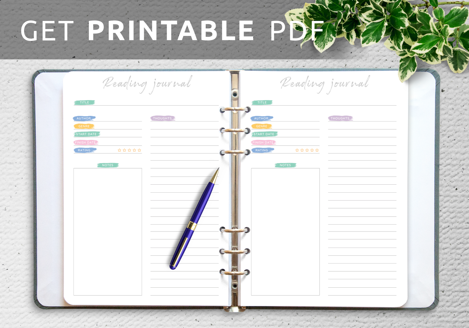 Download Printable Colored Reading Journal Template PDF