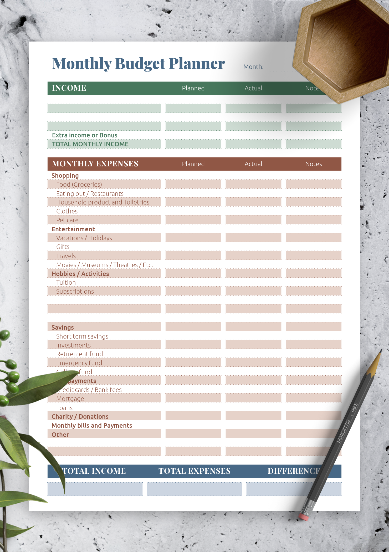 budget planner template free printable