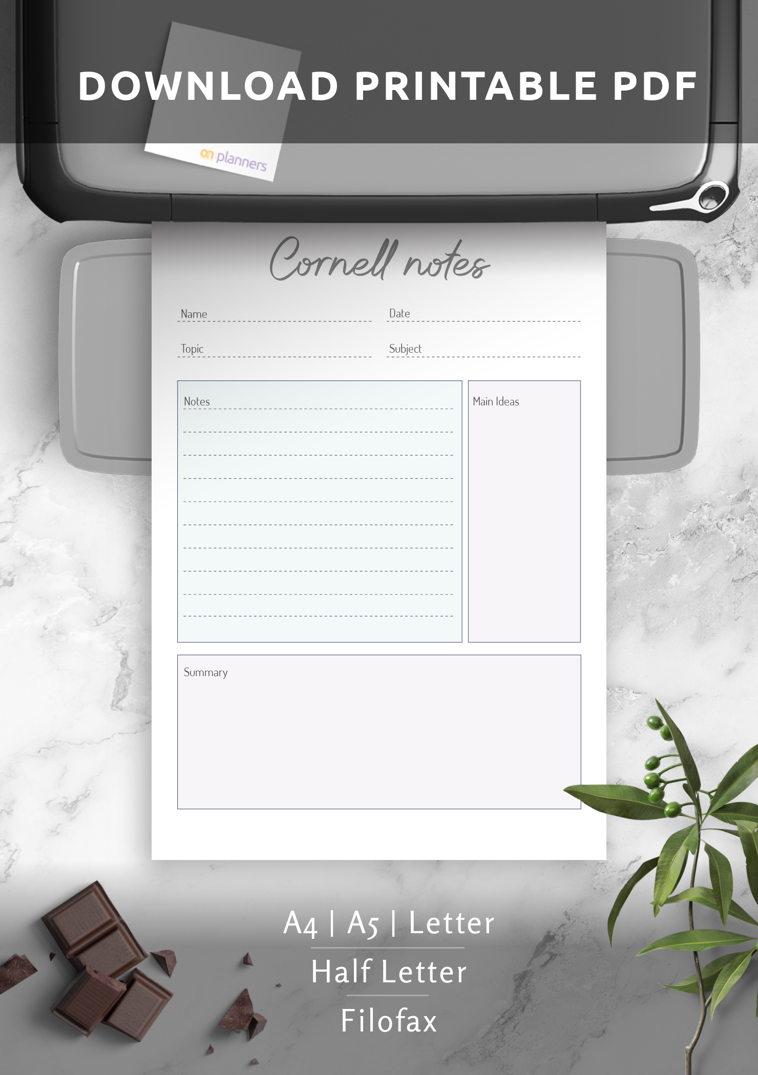 Download Printable Cornell Method Note-Taking Template PDF