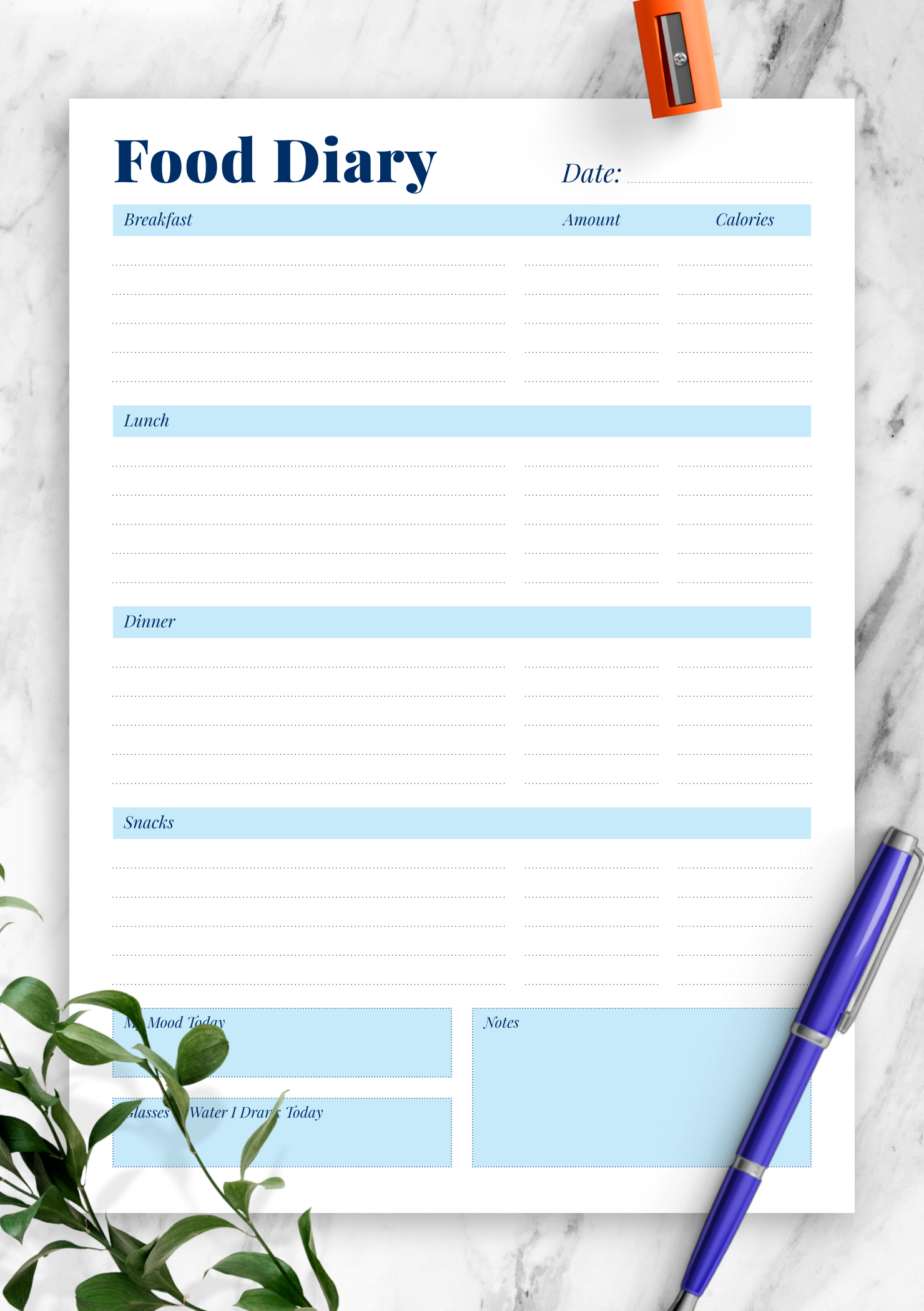 weight watchers daily food tracker template