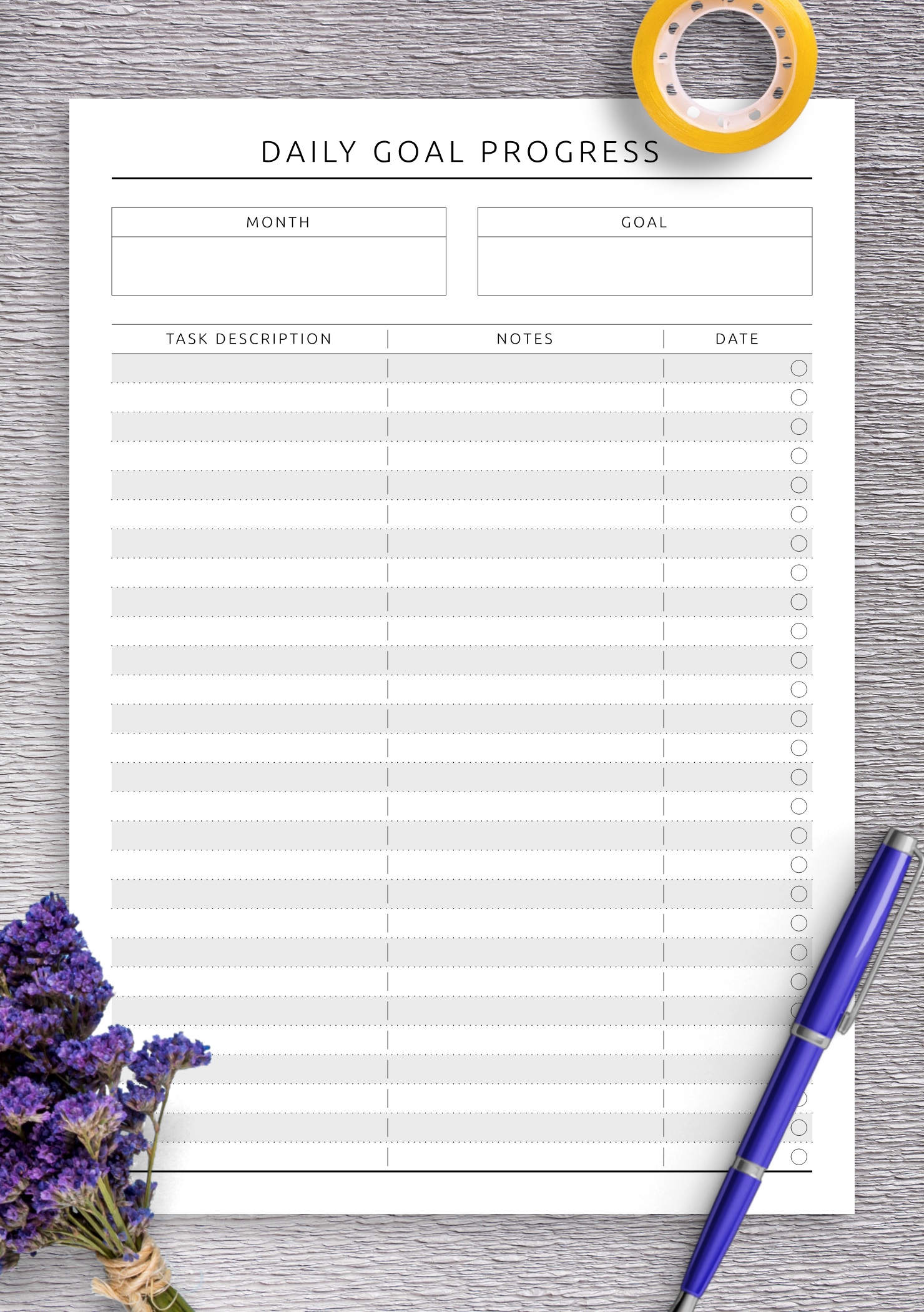Download Printable Daily Goal Progress PDF With Regard To Daily Progress Note Template