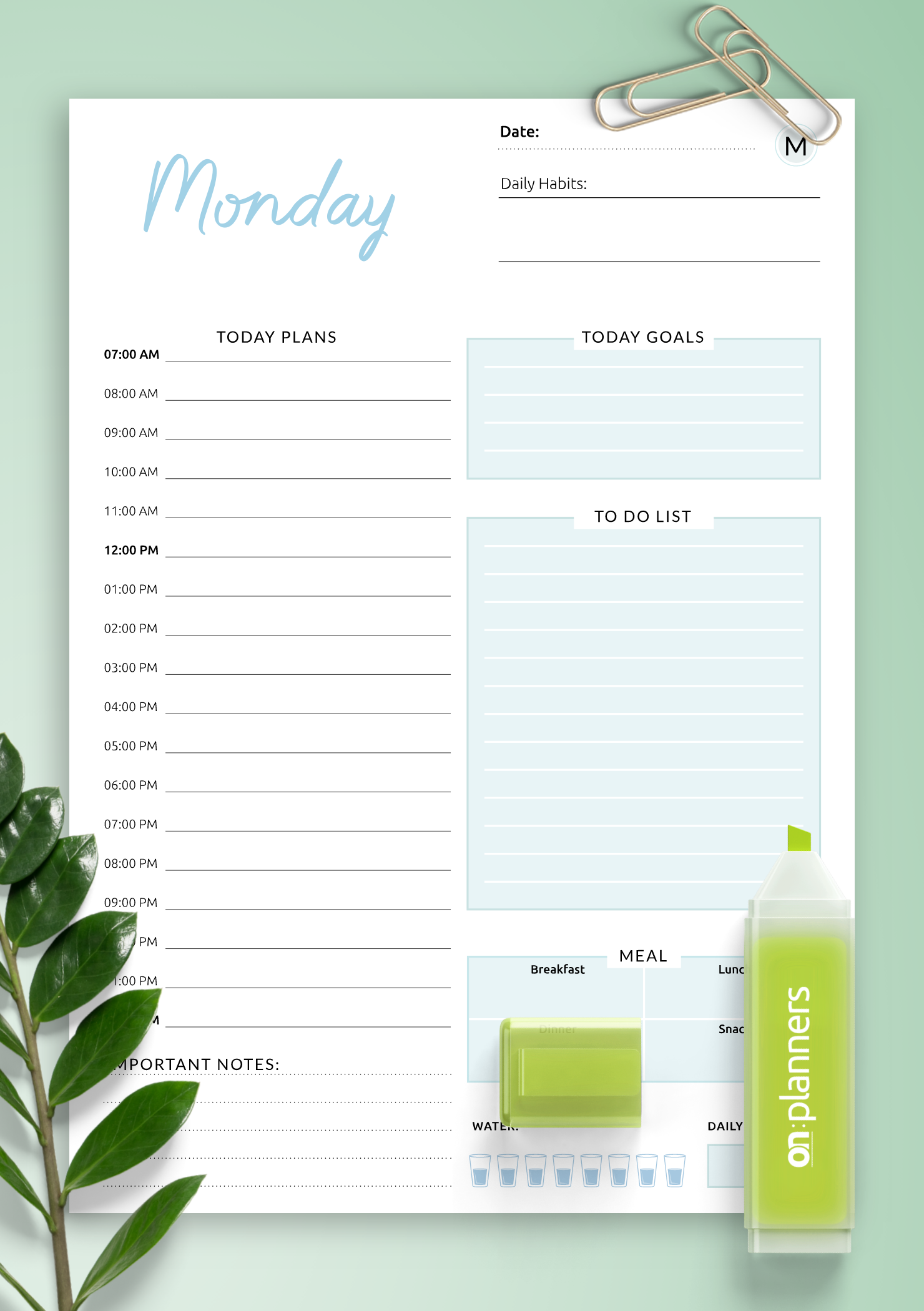 printable daily schedule