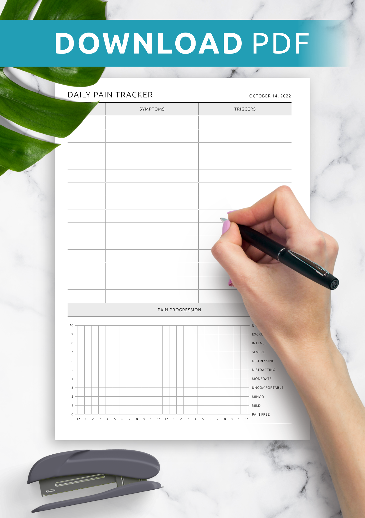 Download Printable Daily Pain Tracker Template PDF
