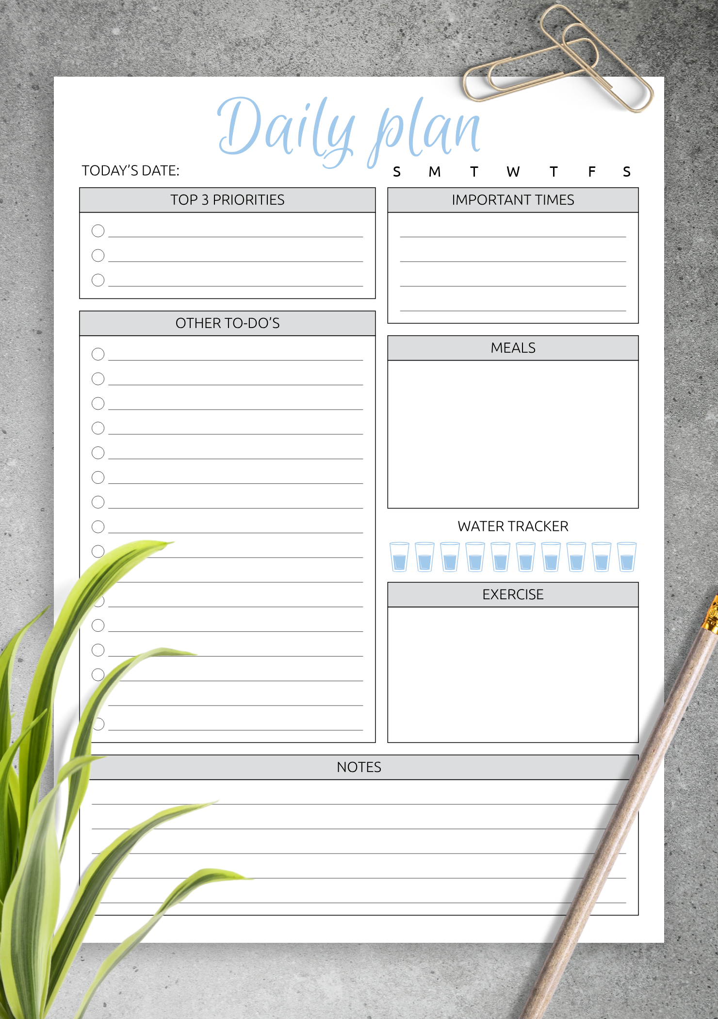 Download Printable Daily Plan With To do List Important Times PDF