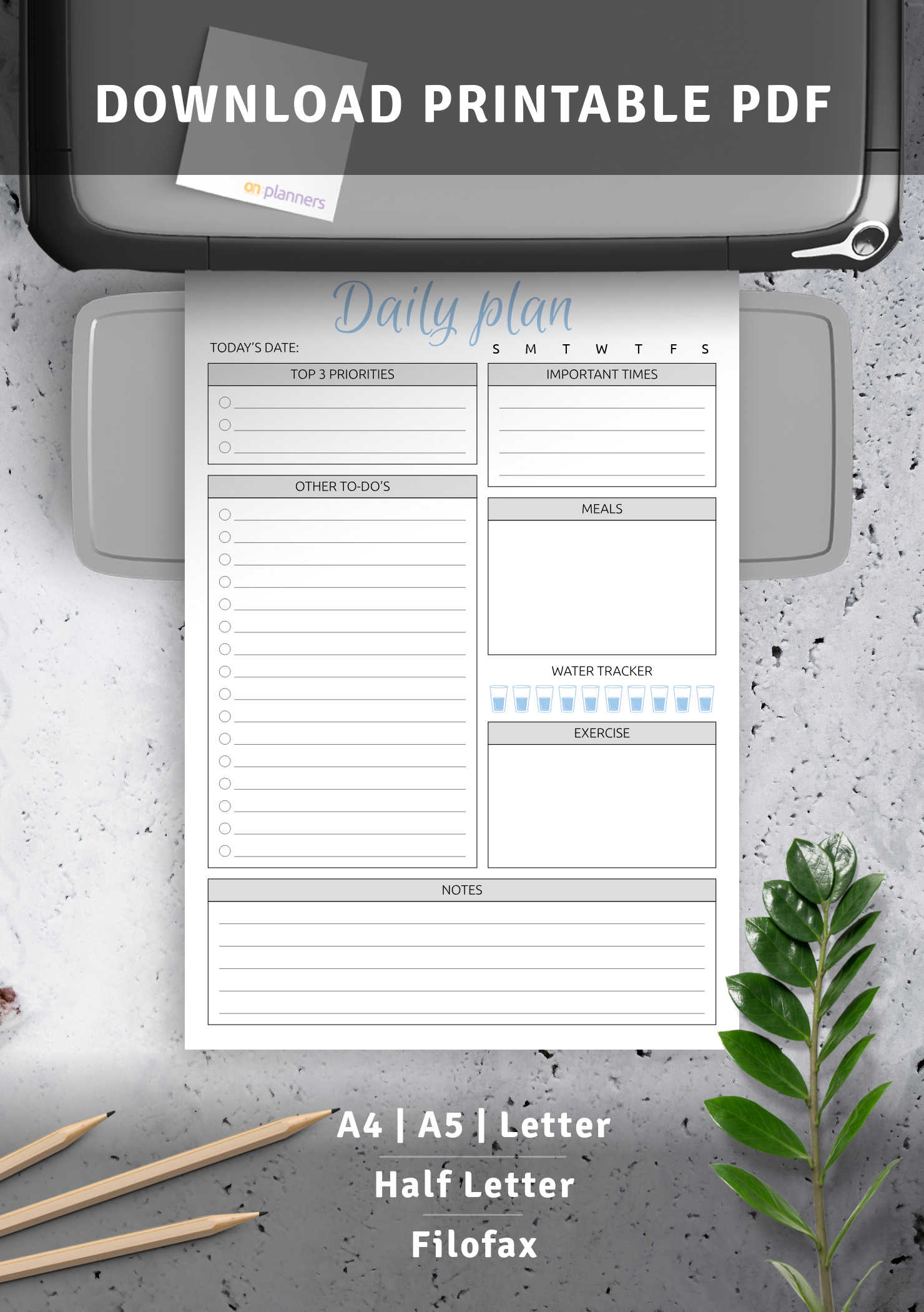 PRINTABLE Daily Planner 6 Daily Plan A5 Half-size A4 Letter Daily Planning Classic Day Planner Daily Schedule Undated