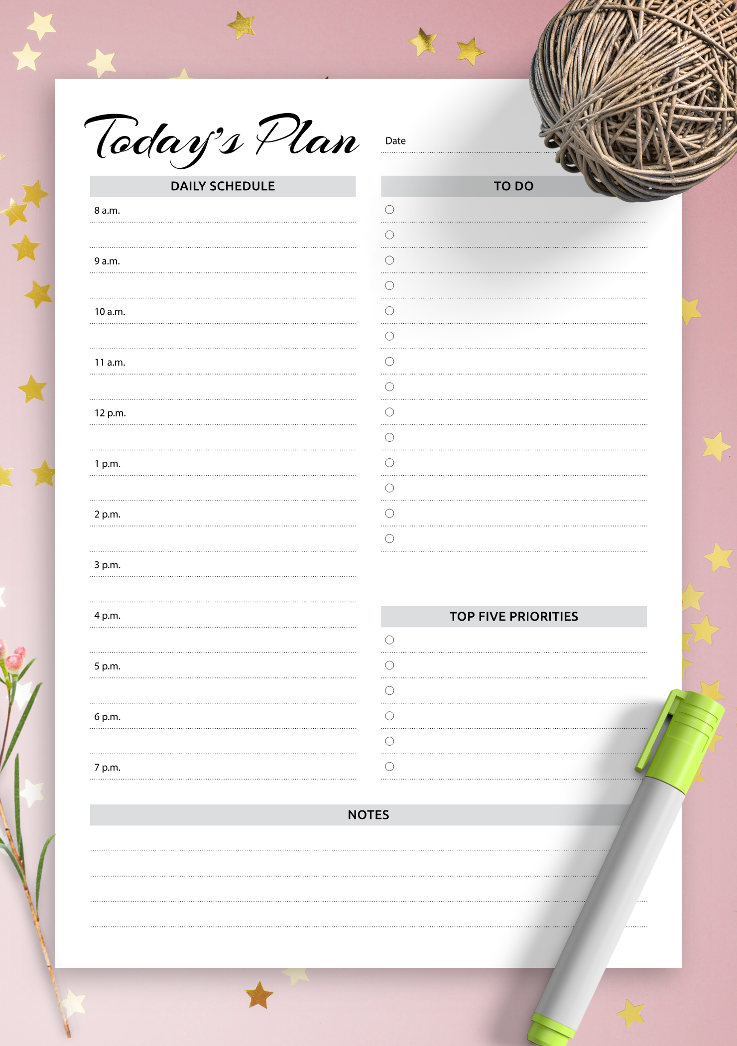 Download Printable Daily planner with hourly schedule & to-do list