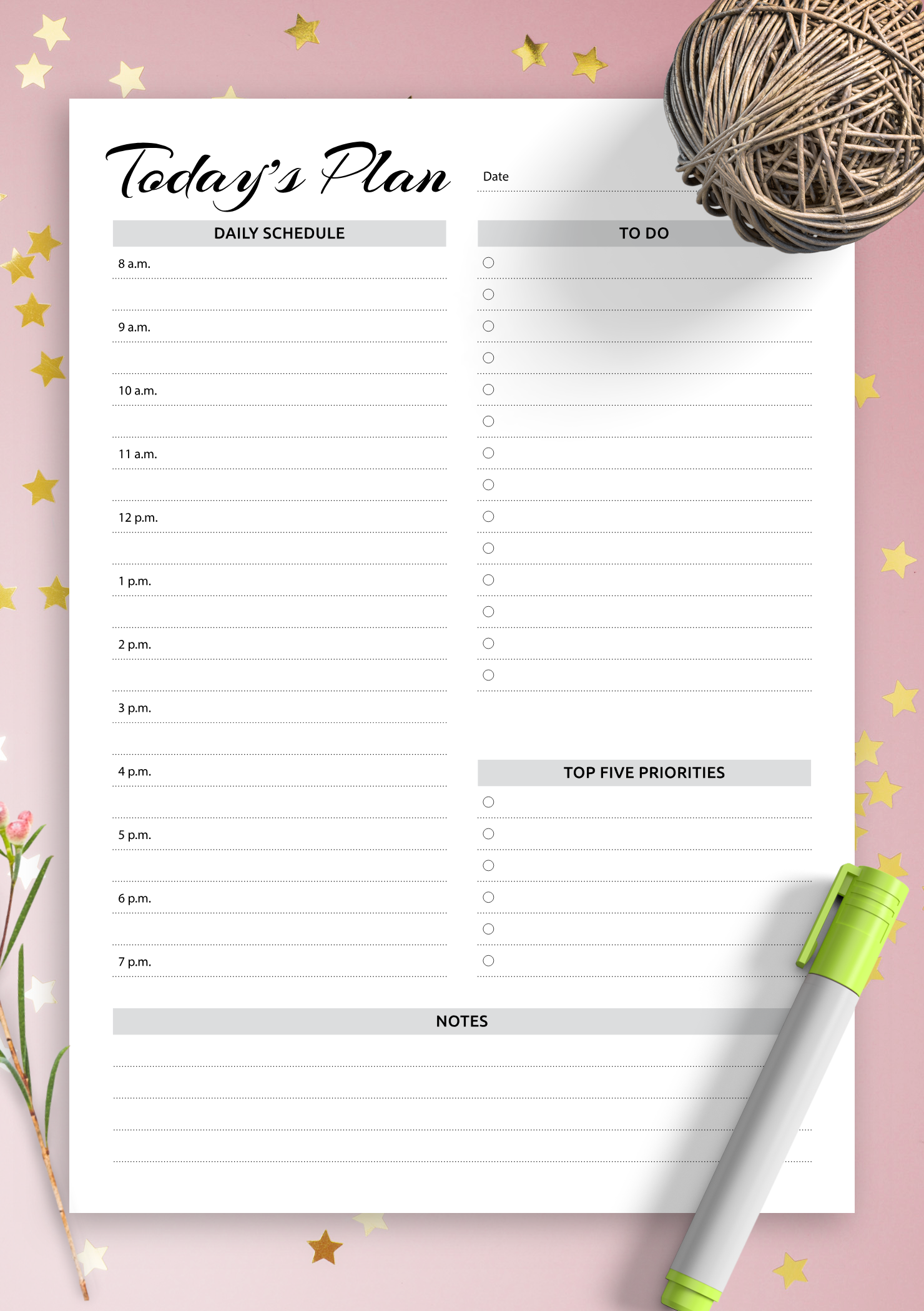 hourly daily schedule template