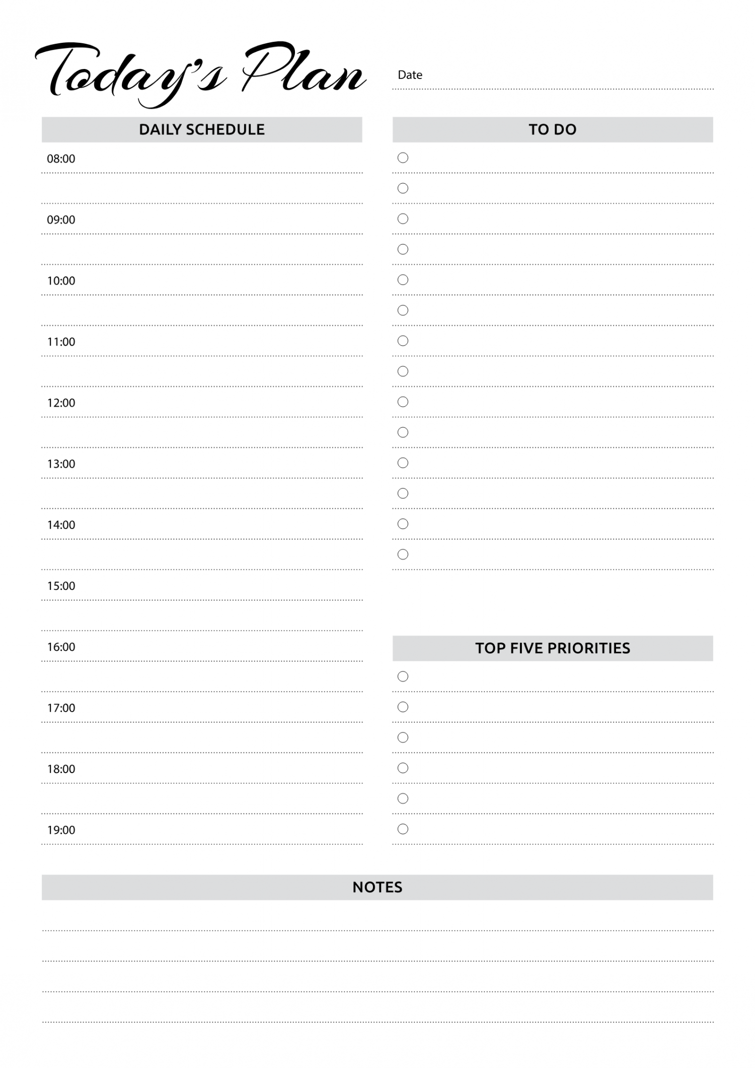 Free Printable Daily planner with hourly schedule & to-do list PDF Download