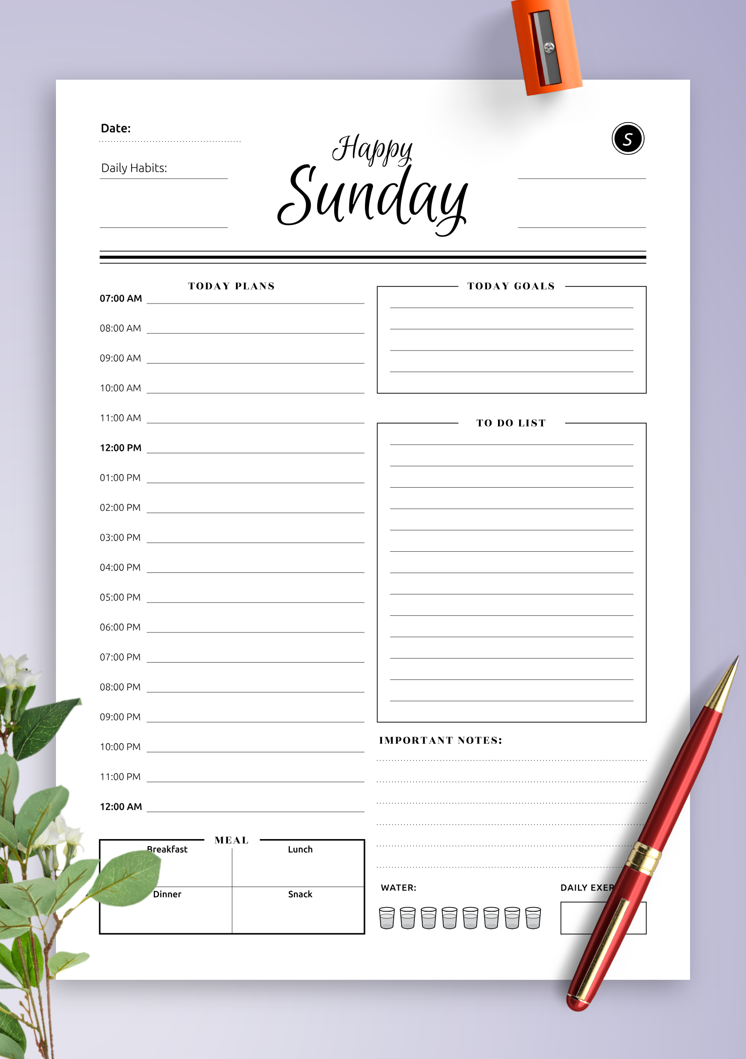 Printable Daily Planner Template