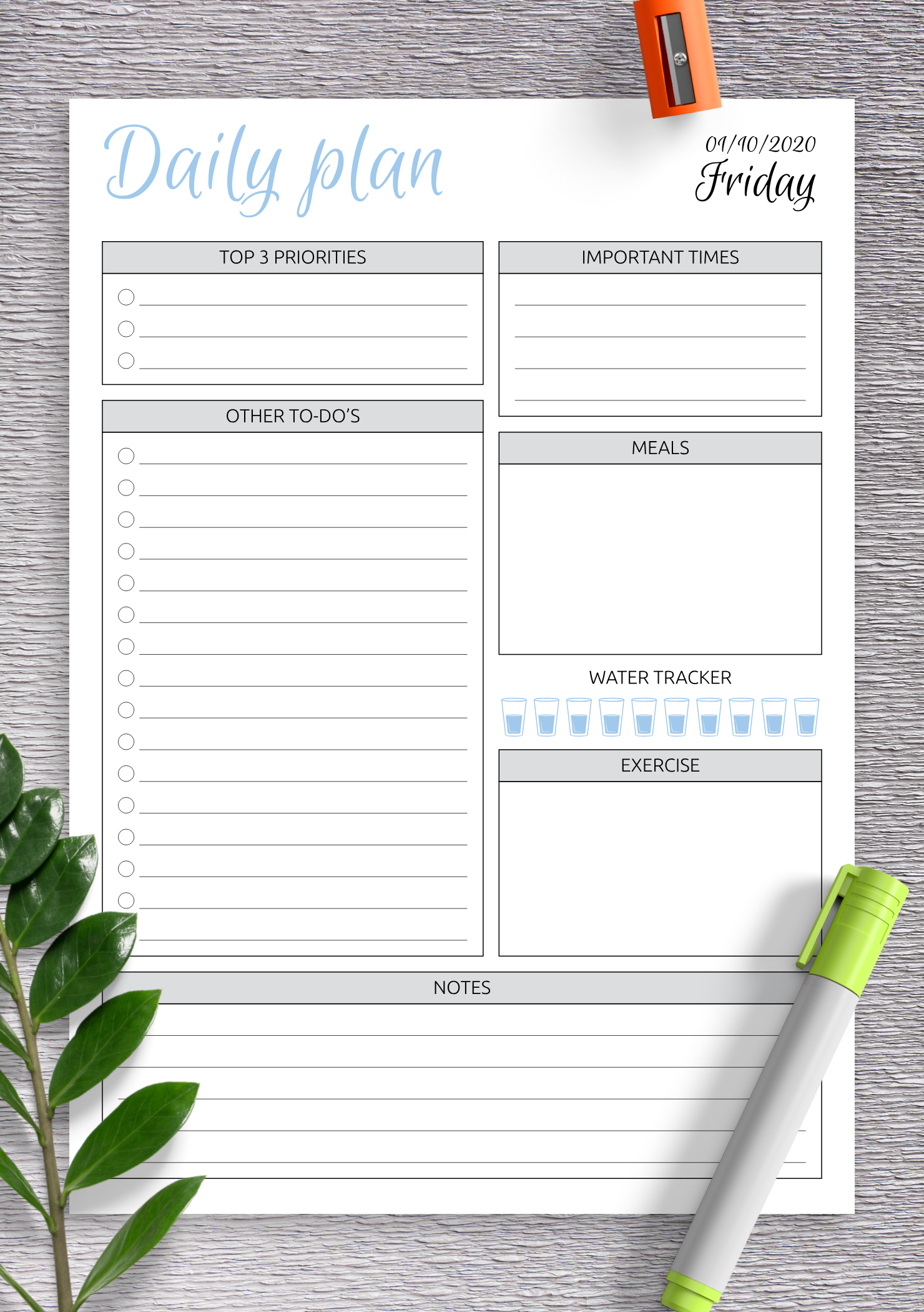 Download Printable Undated Daily Planner with To-Do list PDF