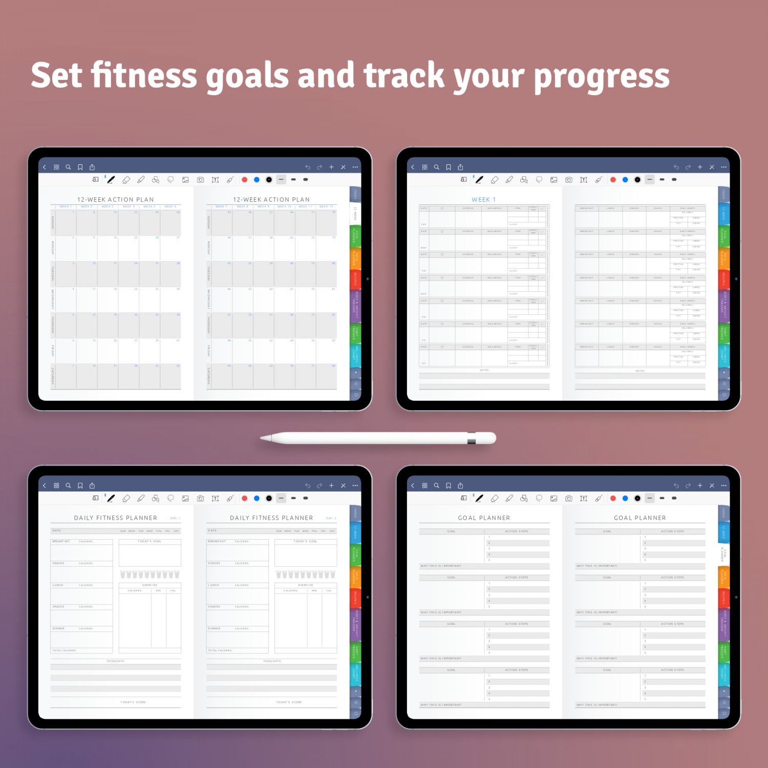 Download Digital Fitness Planner PDF for GoodNotes, iPad