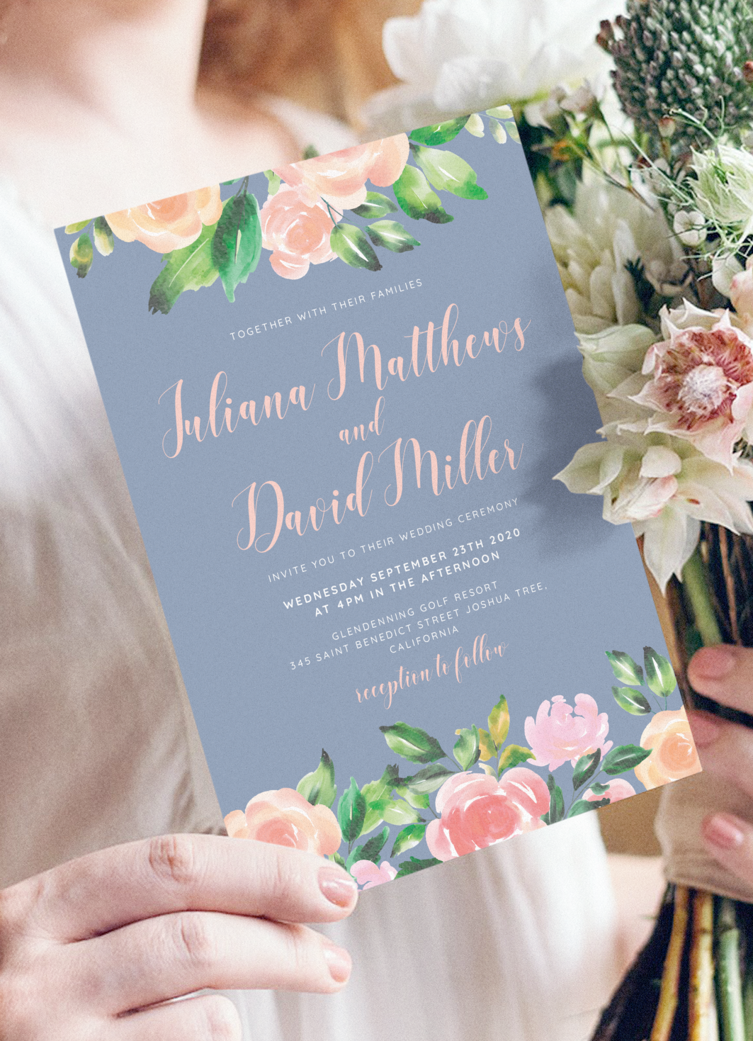 Download Printable Dusty Blue Wedding Invitation PDF