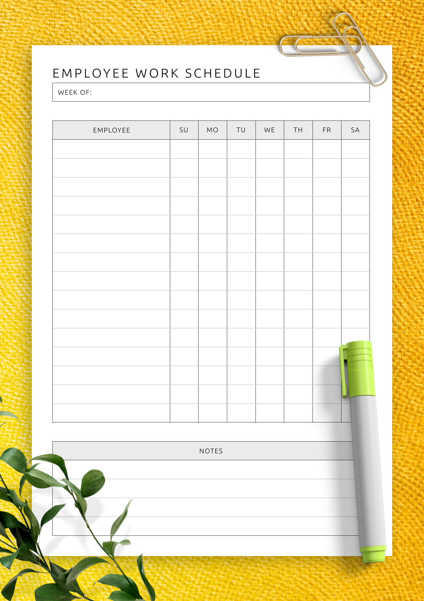 blank work schedule forms