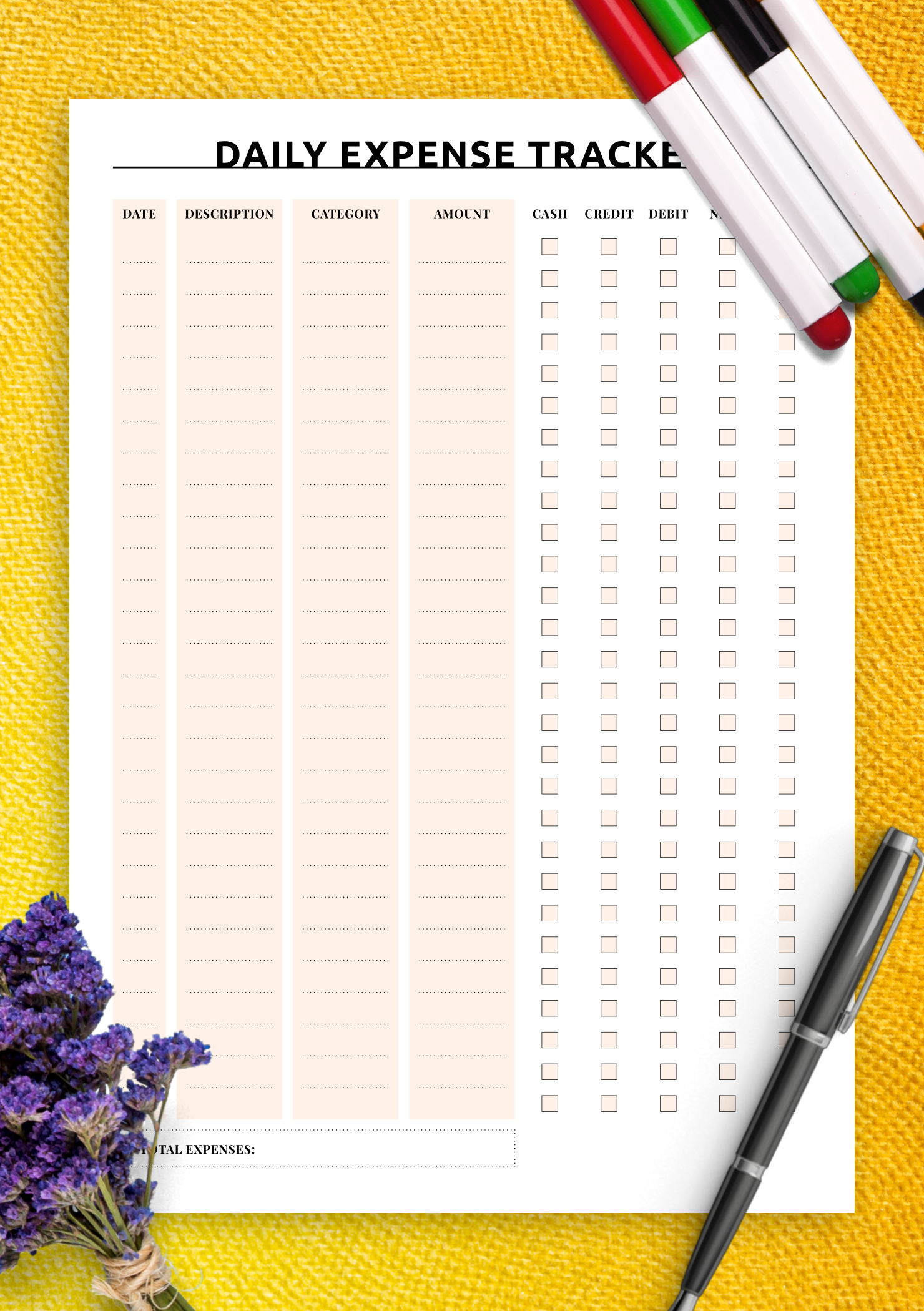 Download Printable Everyday expense tracker PDF