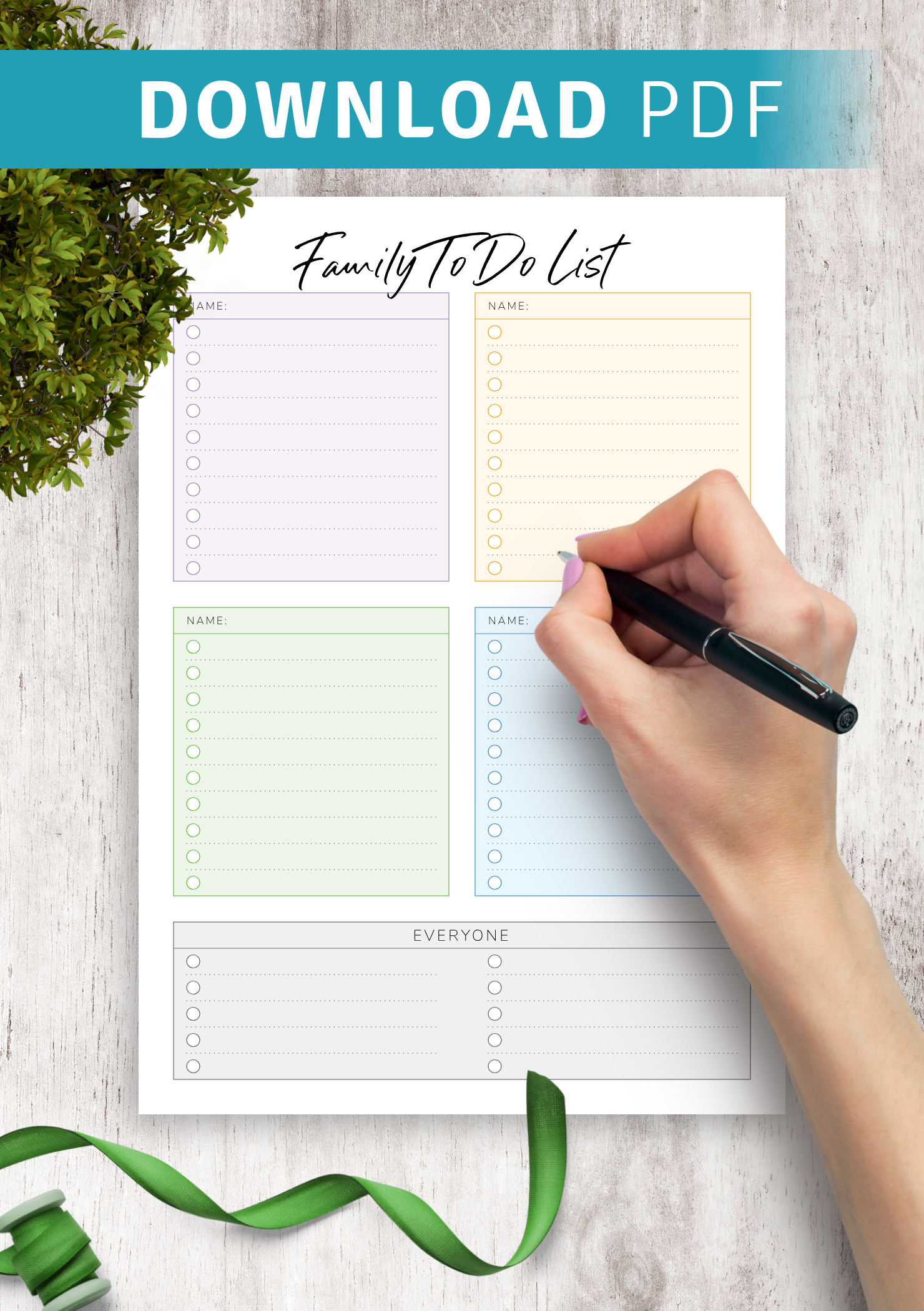 Download Printable Family To Do List for Four Persons PDF