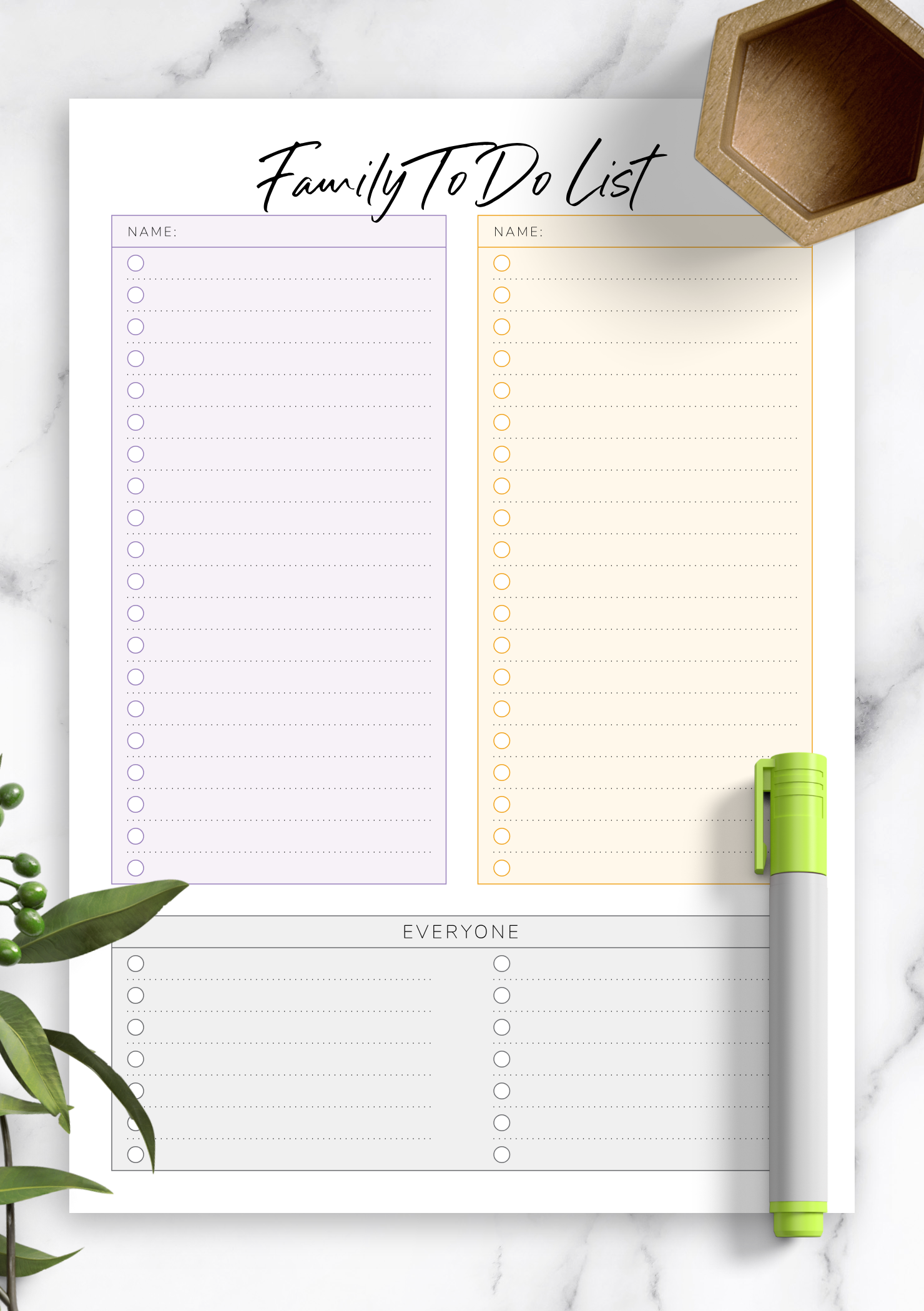 Download Printable Family To Do List for Two Persons PDF