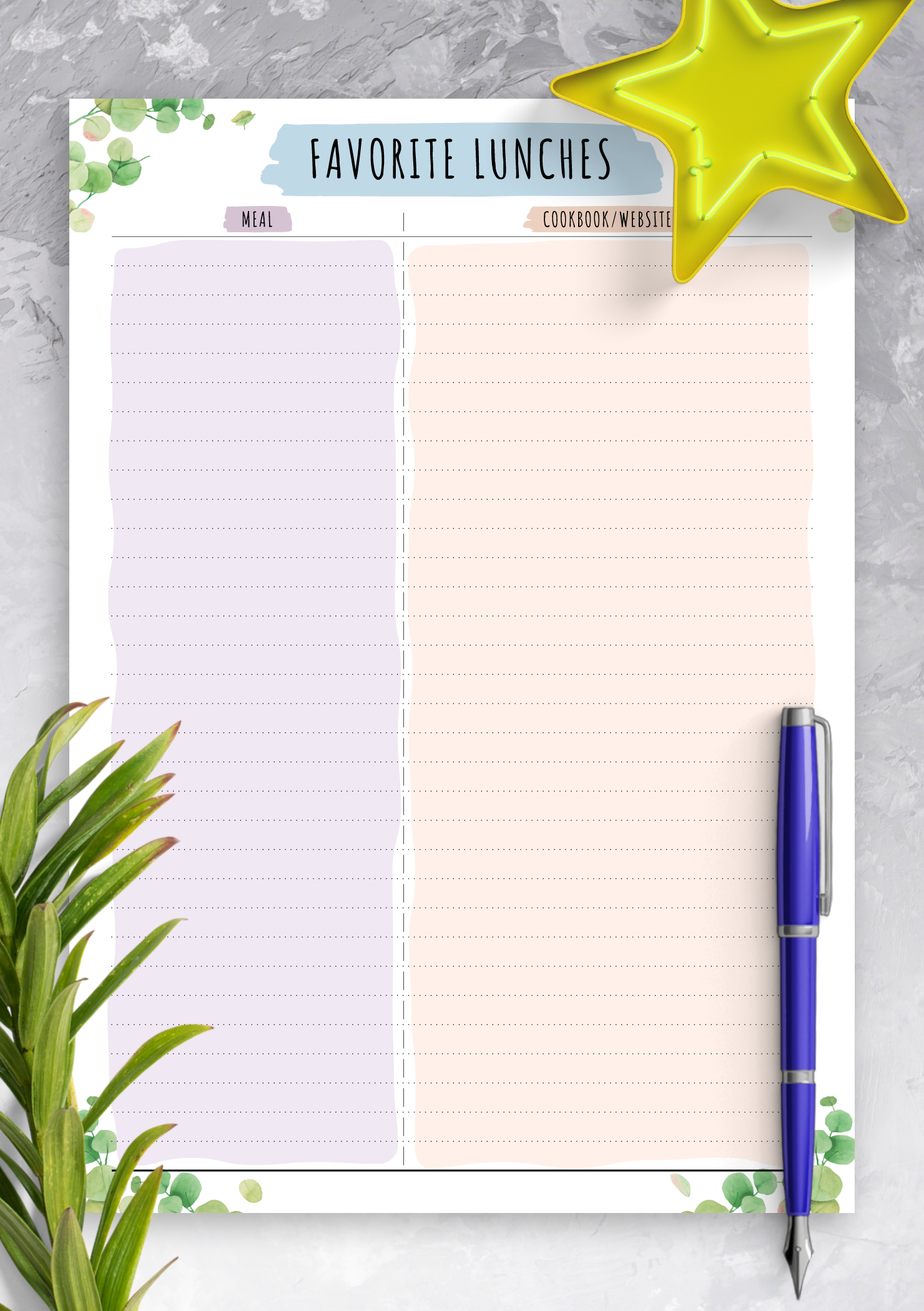 Download Printable Favorite Recipes List Floral Style PDF