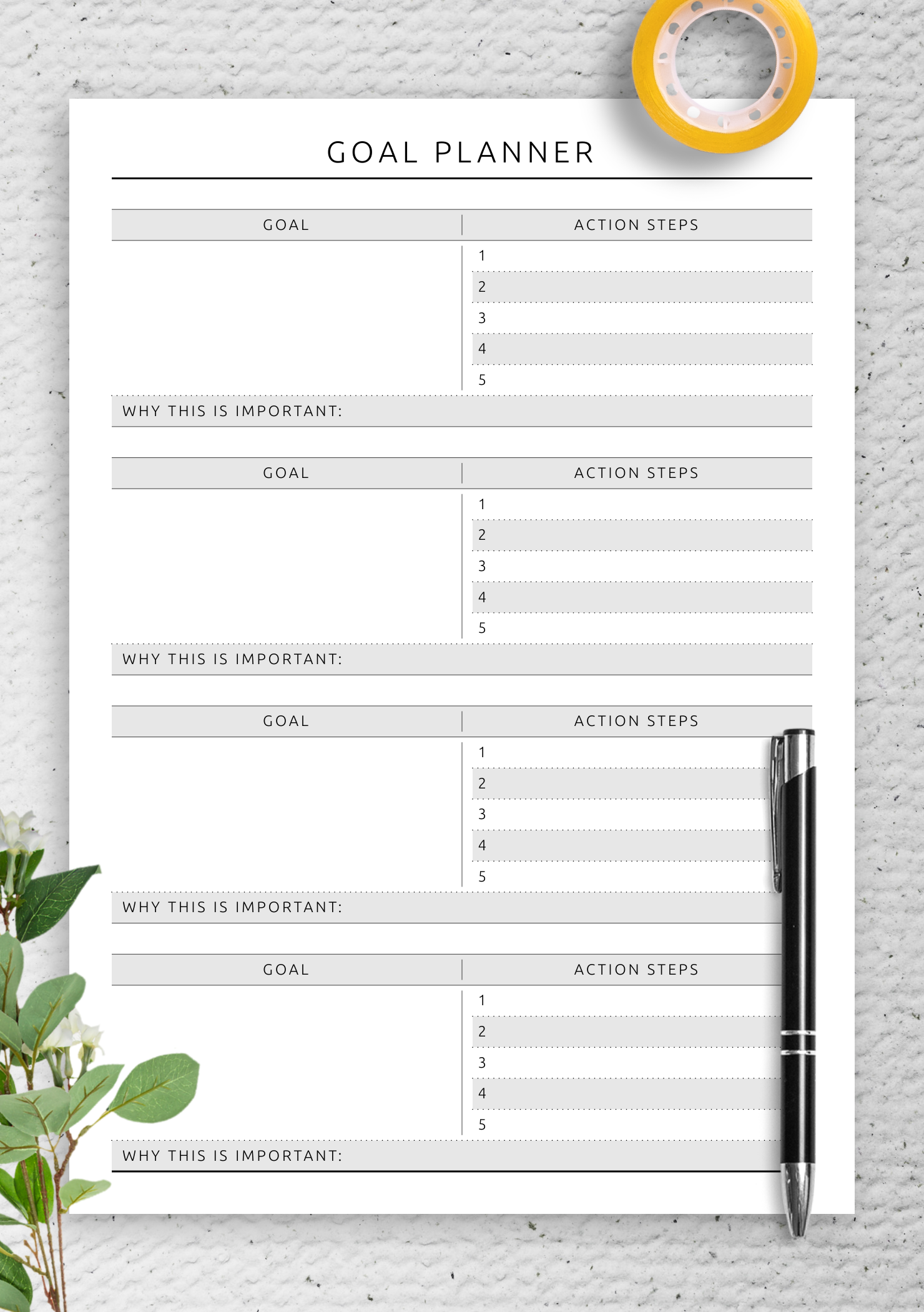 Download Printable Fitness Goal Planner Template PDF