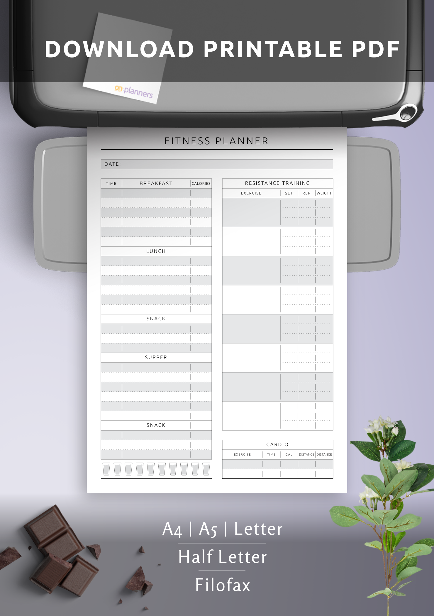 Download Printable Fitness, Meal & Water Tracker Template PDF