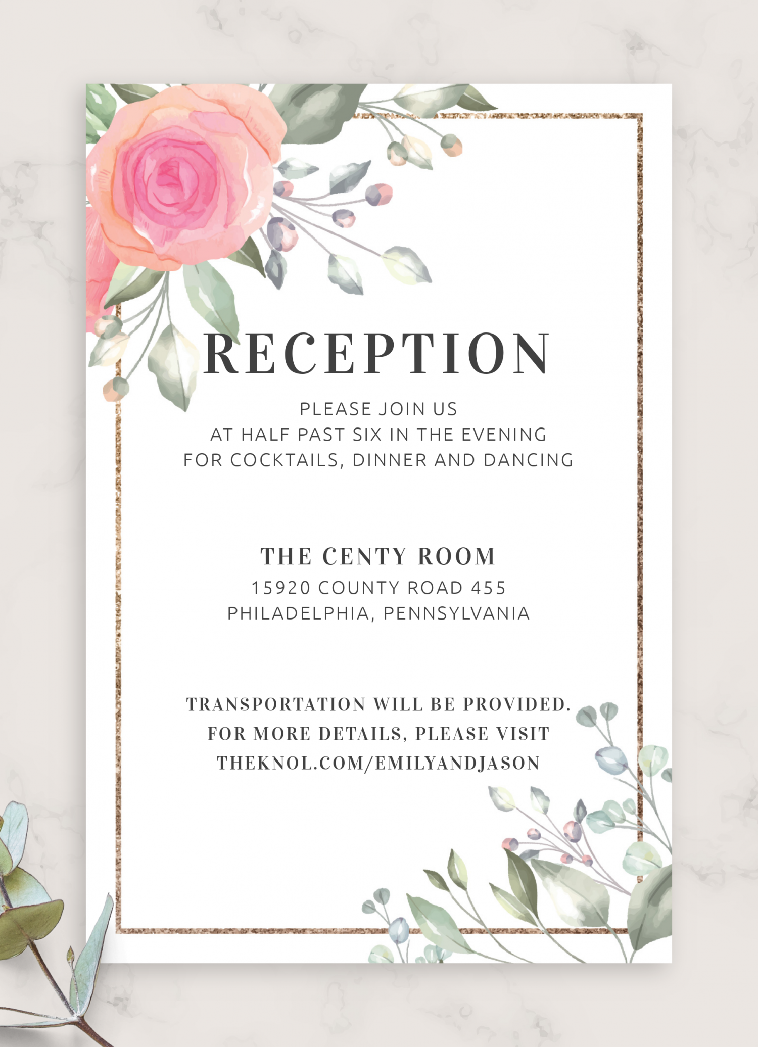 download printable floral elegant wedding reception card pdf