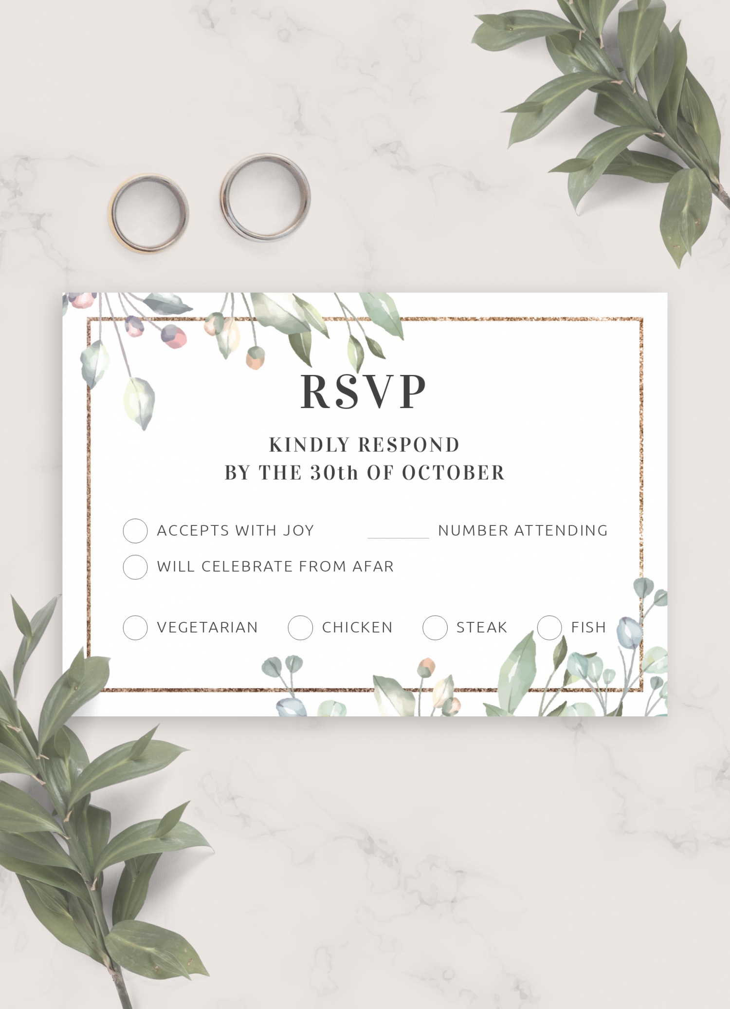 Download Printable Floral Elegant Wedding RSVP Card PDF
