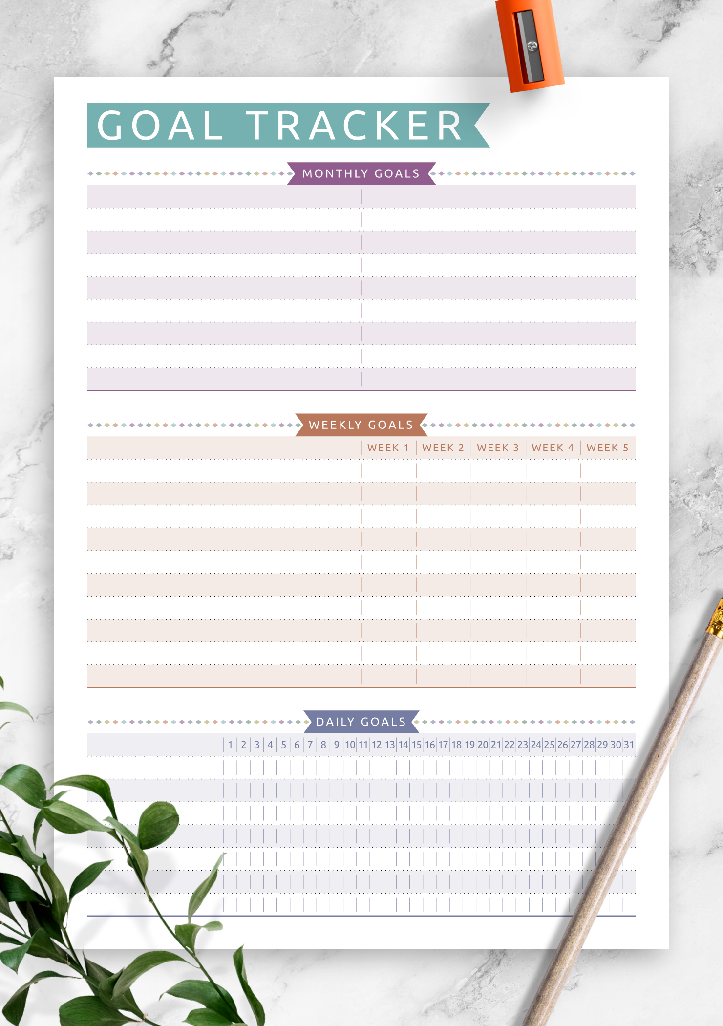 Download Printable Goal Tracker Casual Style PDF