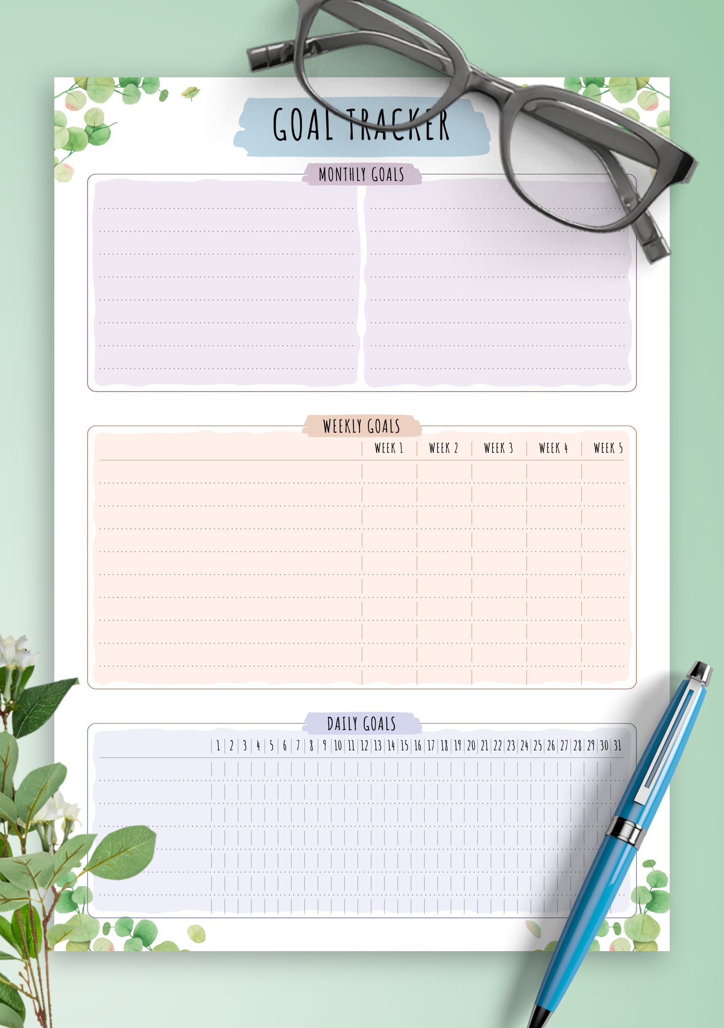 Monthly Goal Tracker Template from onplanners.com