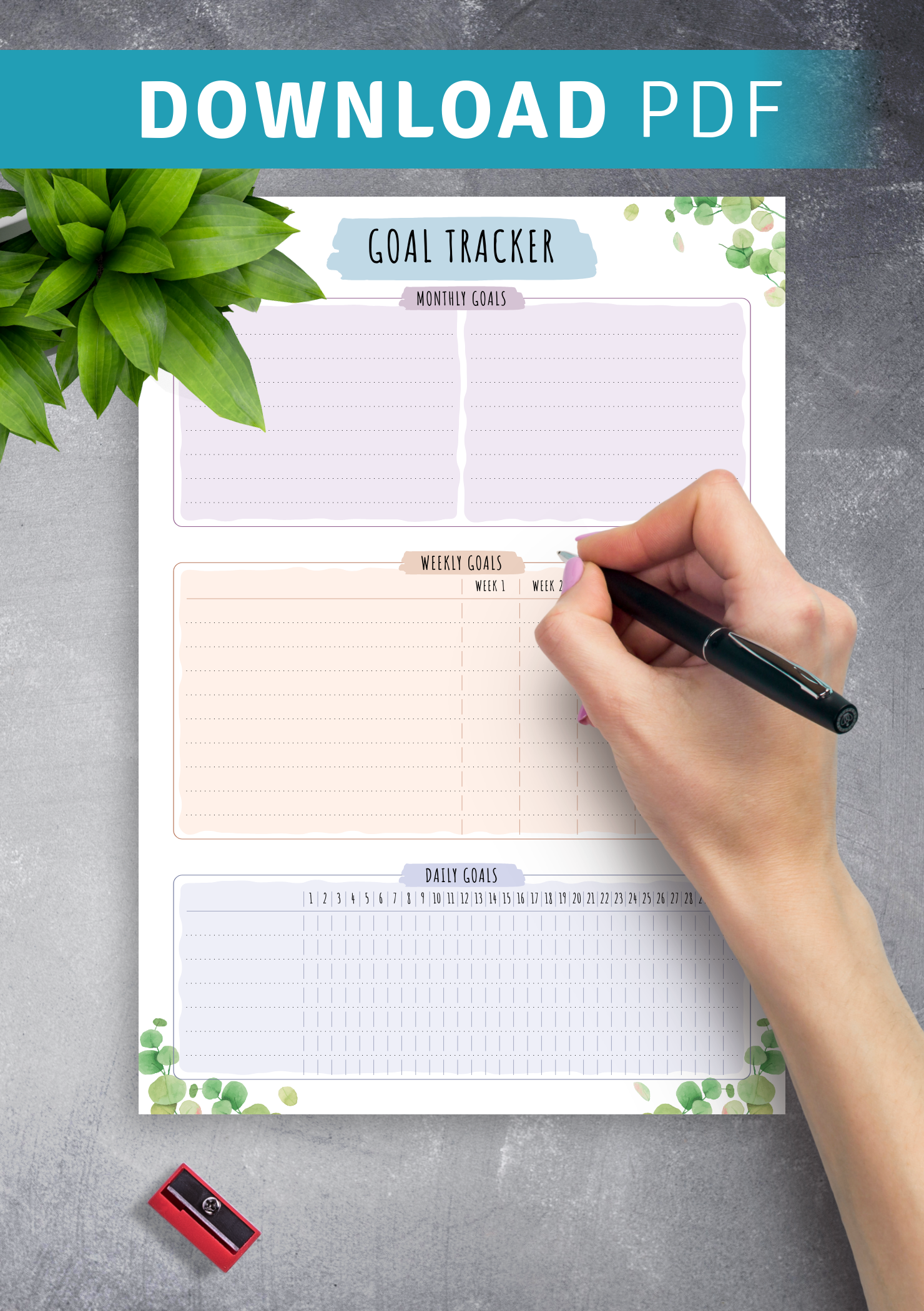 Download Printable Goal Tracker Floral Style PDF