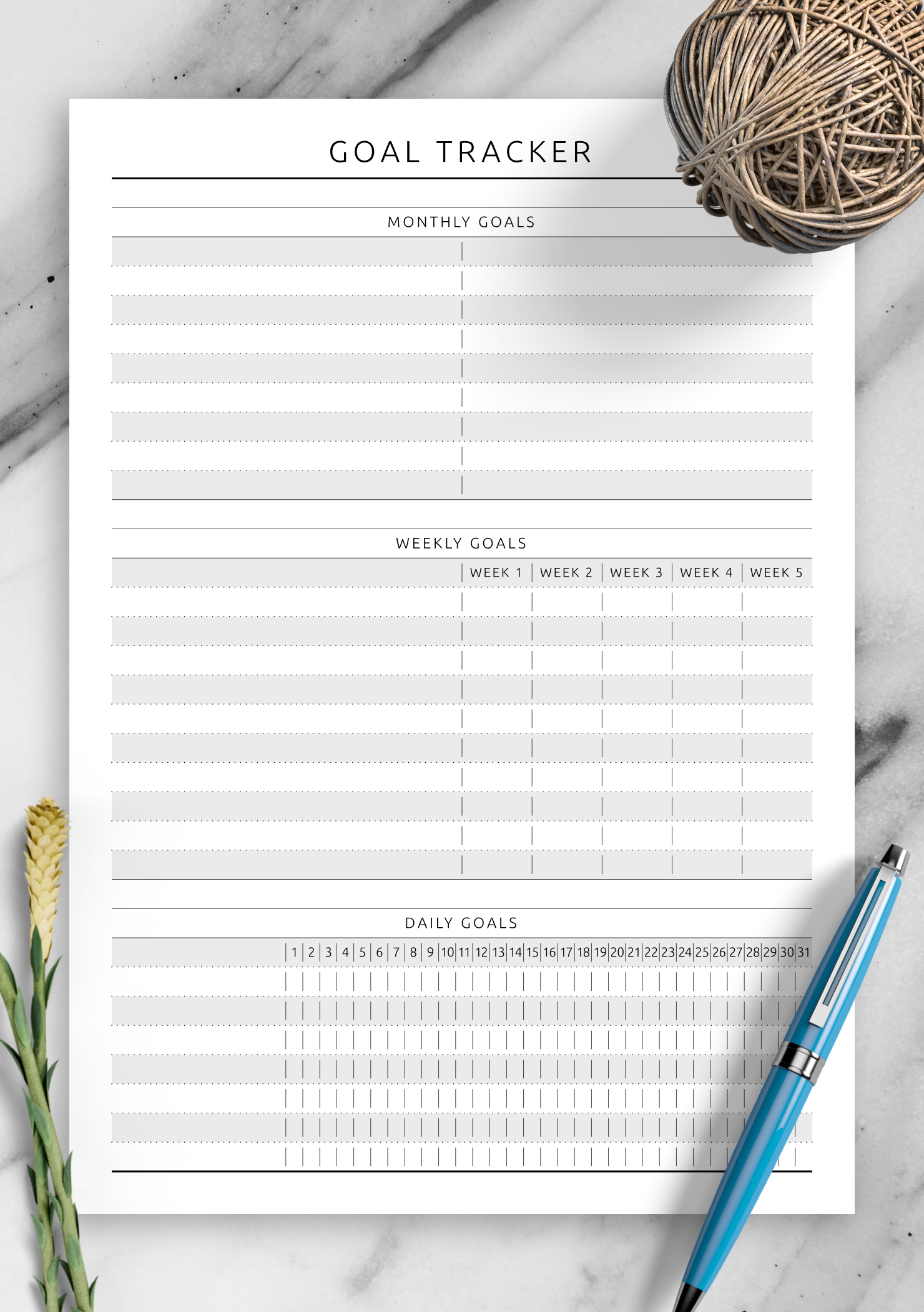 Download Printable Goal Tracker Original Style PDF