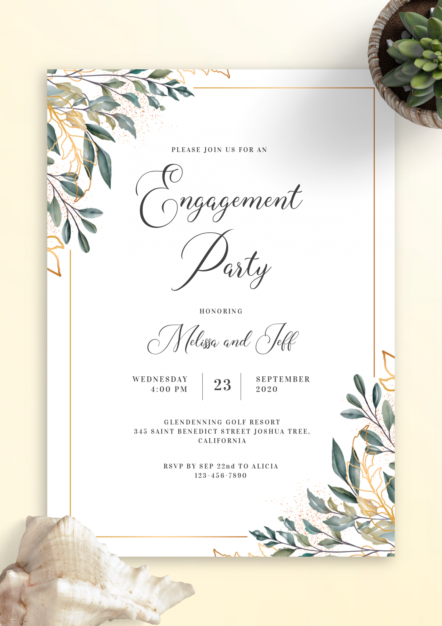 Download Printable Golden Leaves Engagement Party Invitation PDF With Regard To Engagement Invitation Card Template