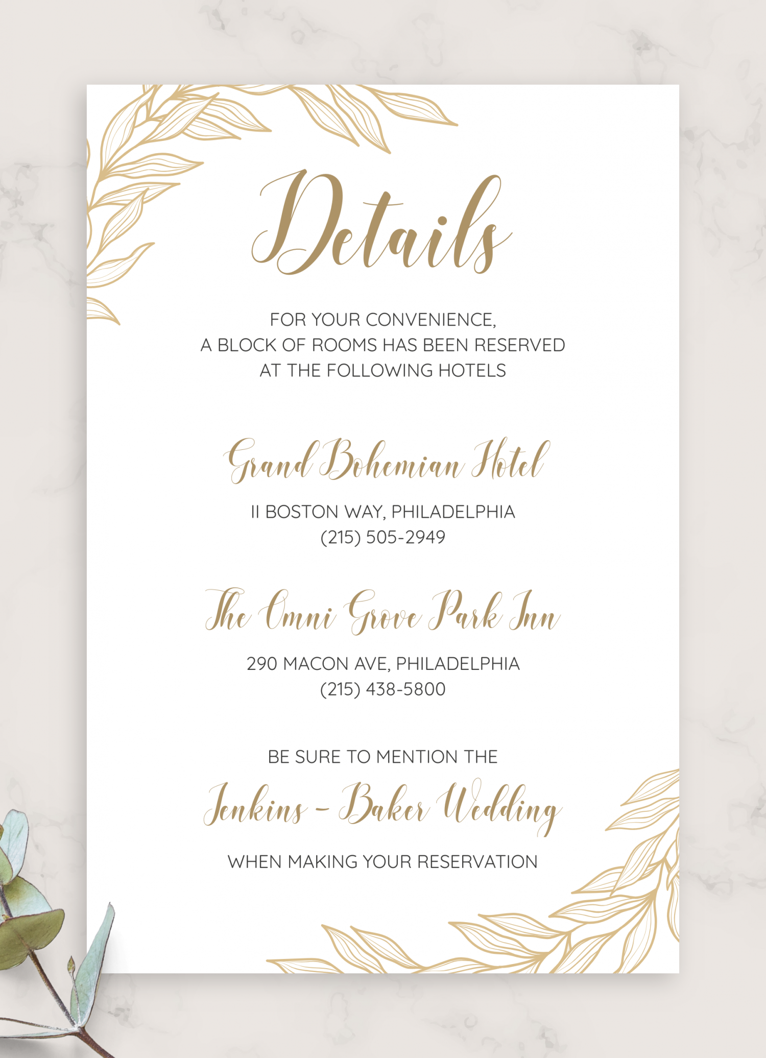 Download Printable Golden Wedding Details Card PDF