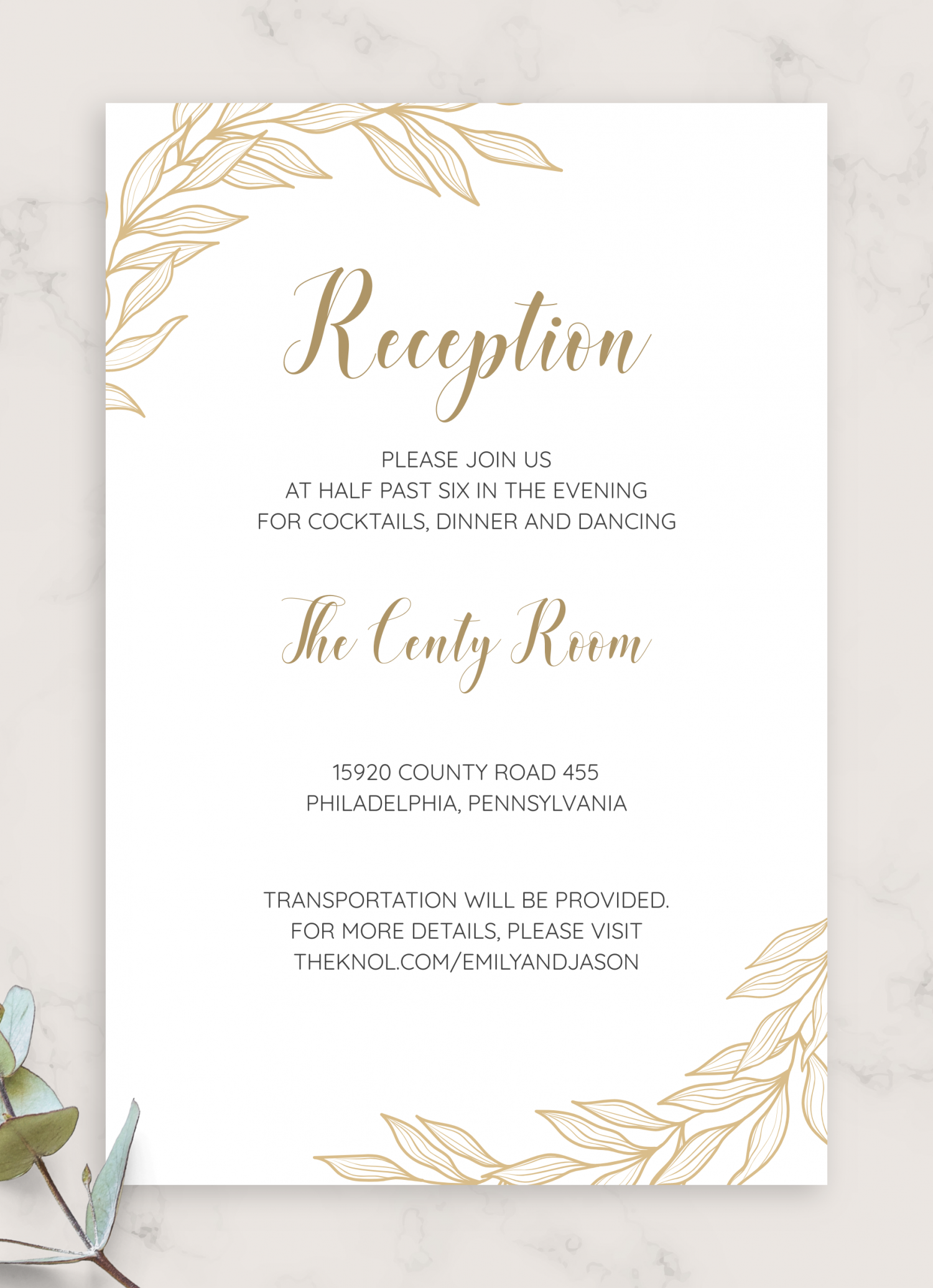 Wedding Hotel Information Card Template