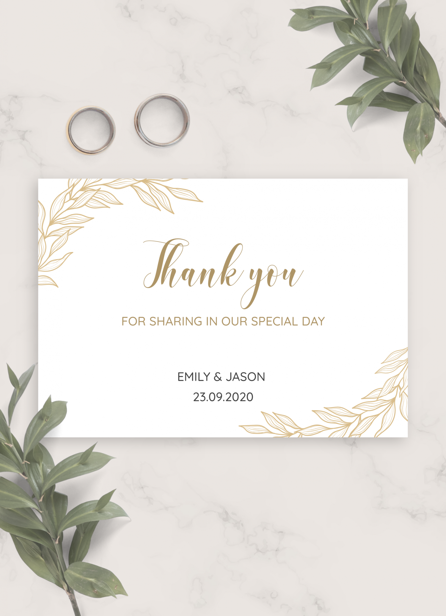 Download Printable Golden Wedding Thank You Card PDF