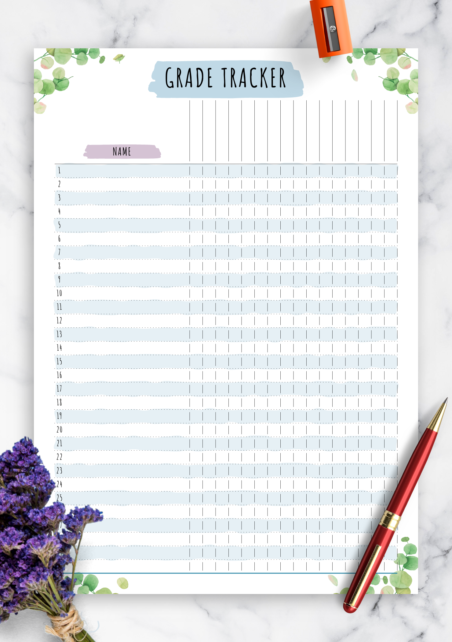 Free Gradebook Template Printable Printable Blank World