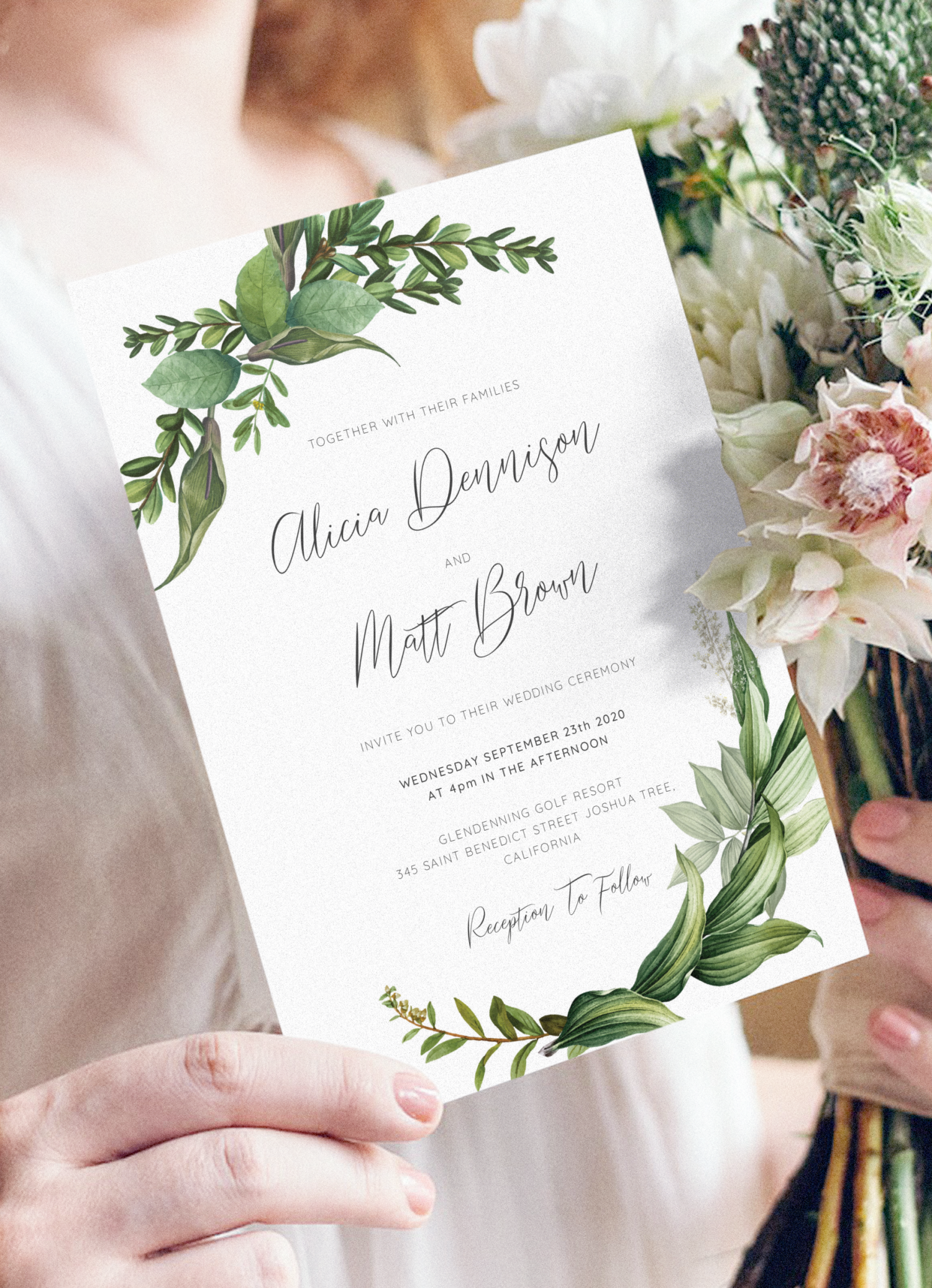 Winter Floral Wedding Invites pdf Printable Template Download Details RSVP F7 White Greenery Wedding Invitation Set Instant Download