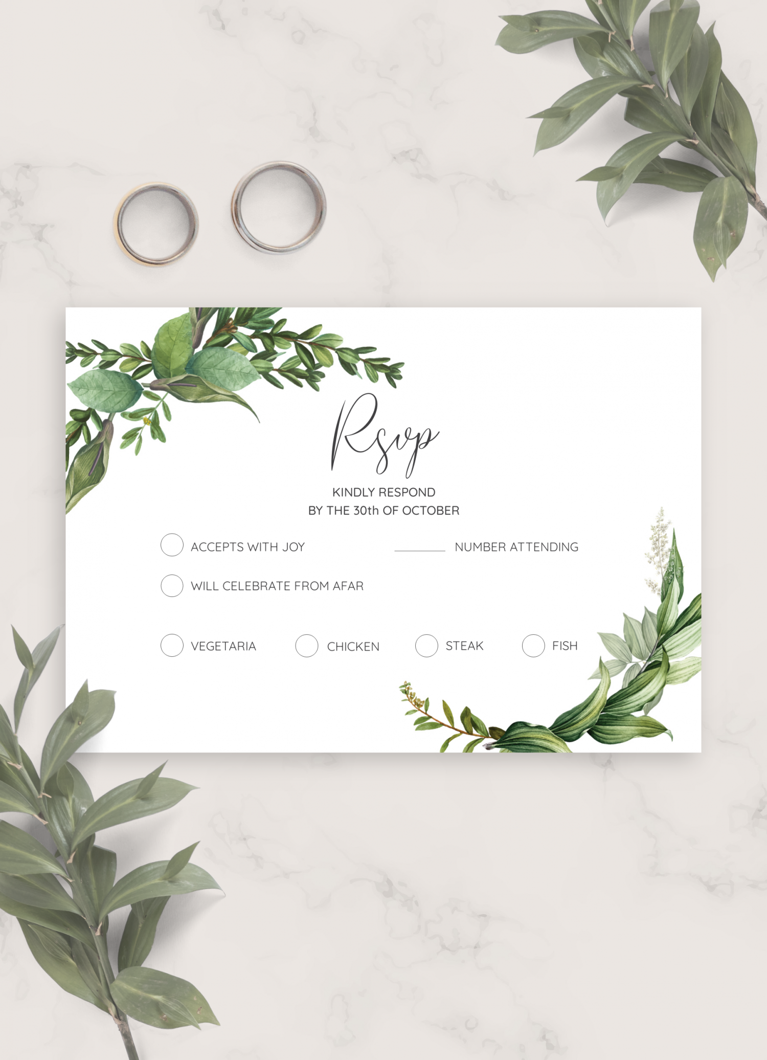 Download Printable Green Floral Wedding RSVP Card PDF For Free Printable Wedding Rsvp Card Templates