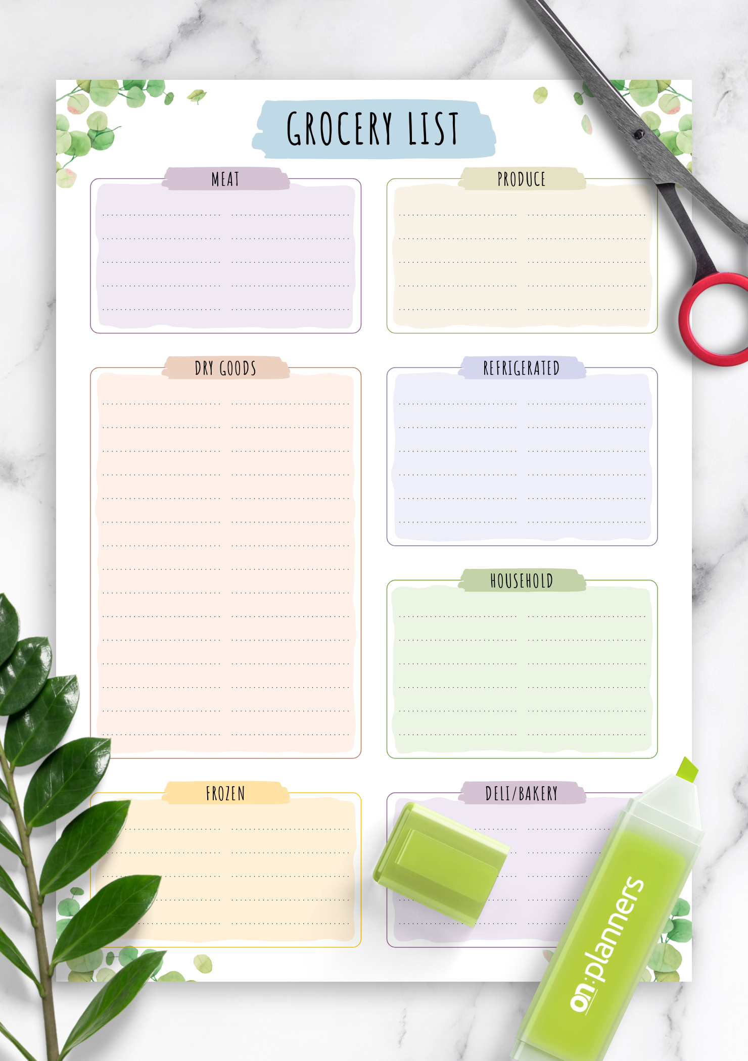 Download Printable Grocery List Template Floral Style PDF