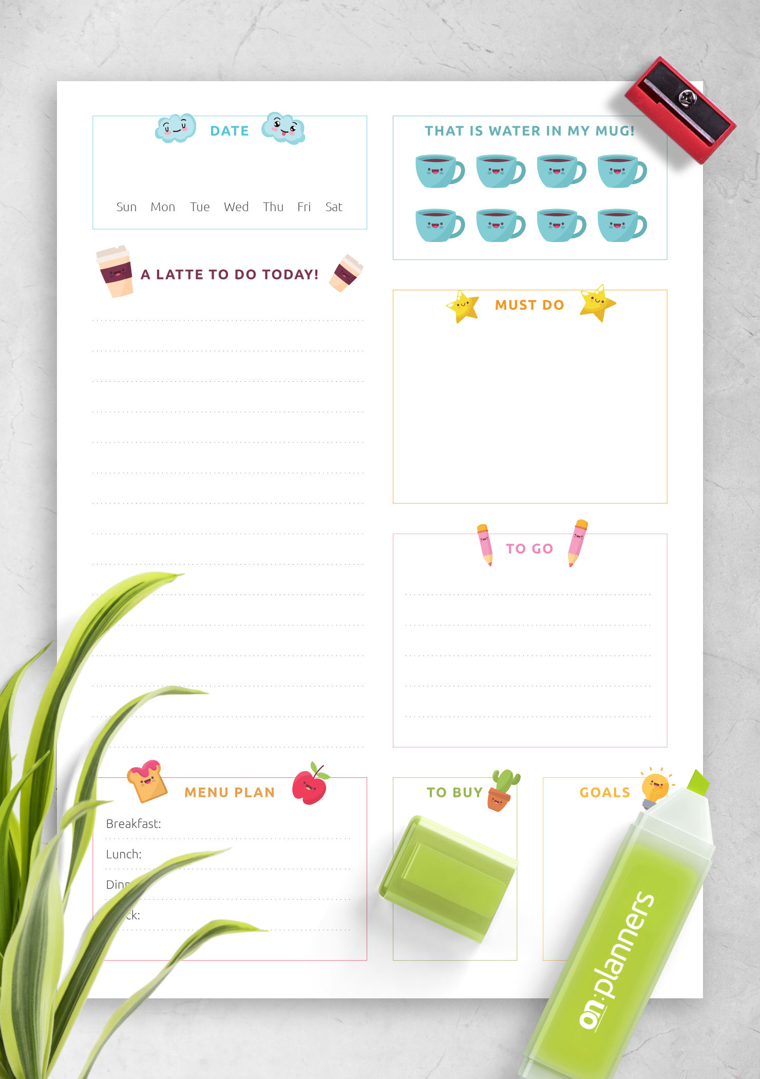 download printable happy cute daily planner pdf